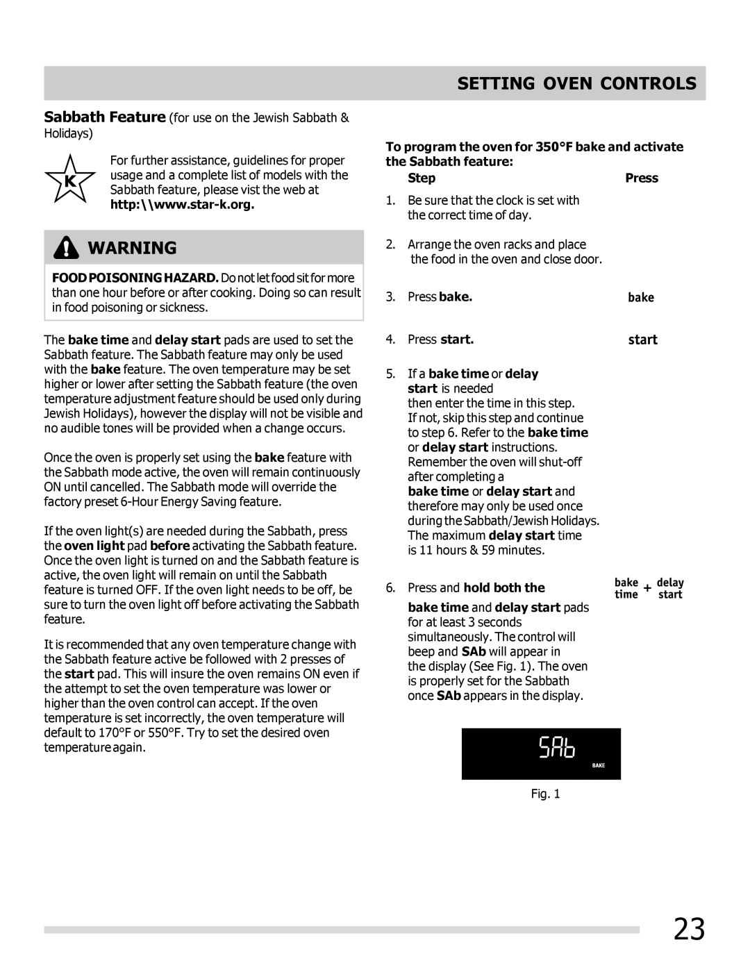 Frigidaire 316901301 manual If a bake time or delay start is needed, Bake time and delay start pads 