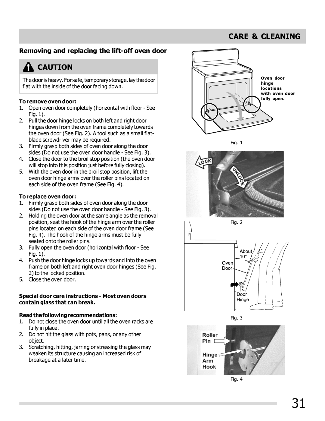 Frigidaire 316901301 manual Removing and replacing the lift-off oven door, To remove oven door, To replace oven door 