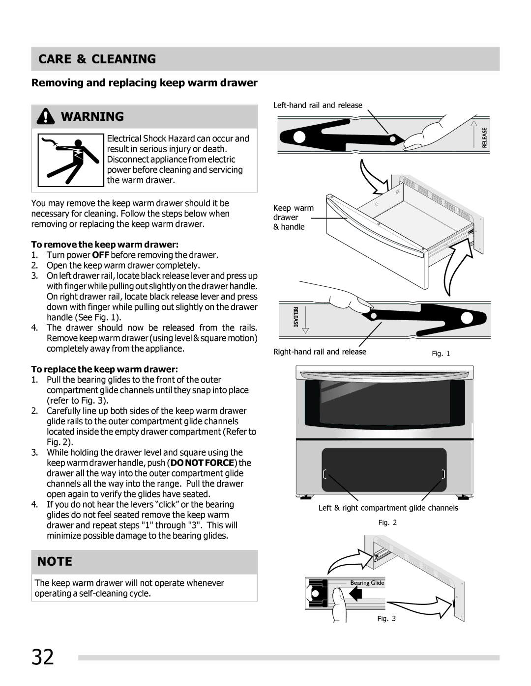 Frigidaire 316901301 manual Removing and replacing keep warm drawer, To remove the keep warm drawer 