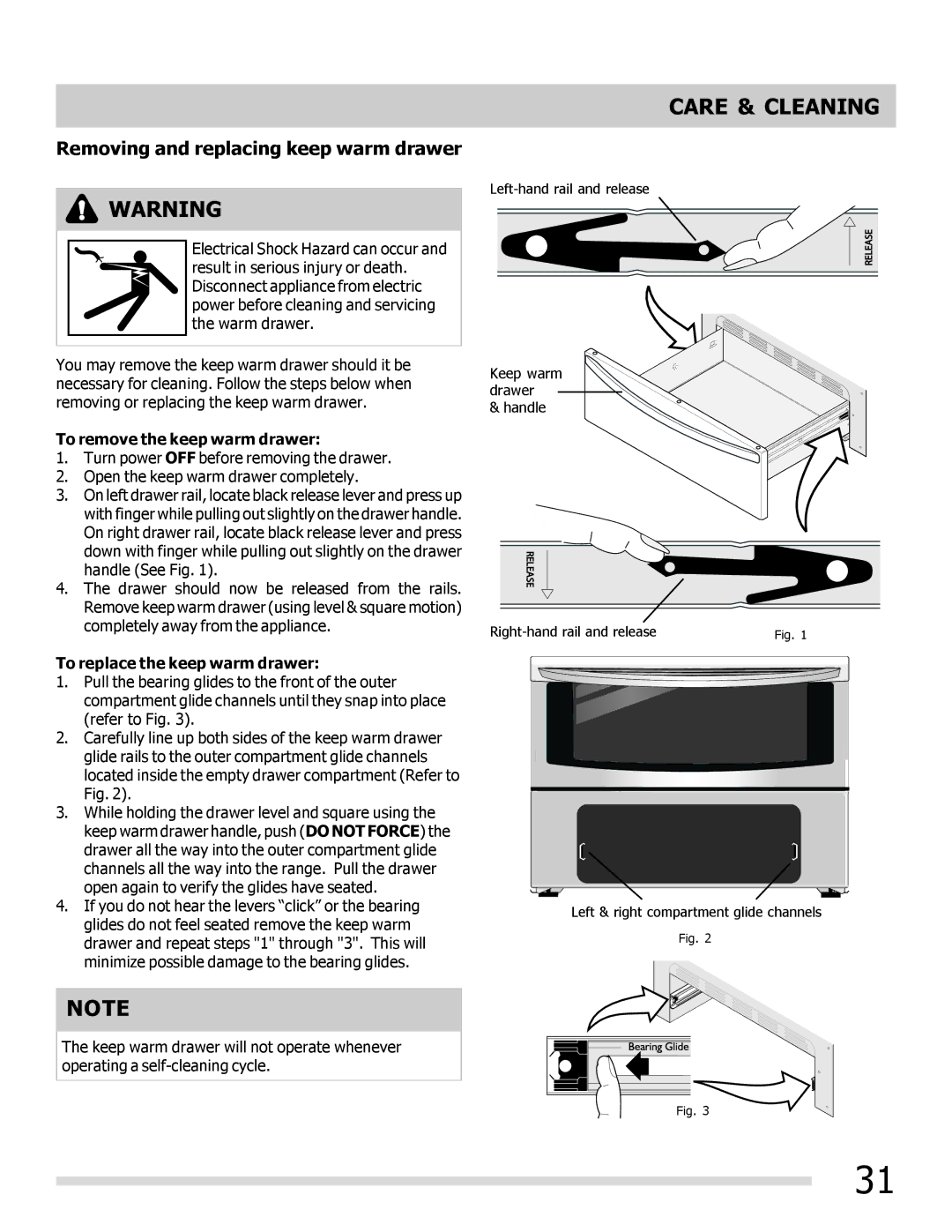 Frigidaire 316901303 important safety instructions Removing and replacing keep warm drawer, To remove the keep warm drawer 