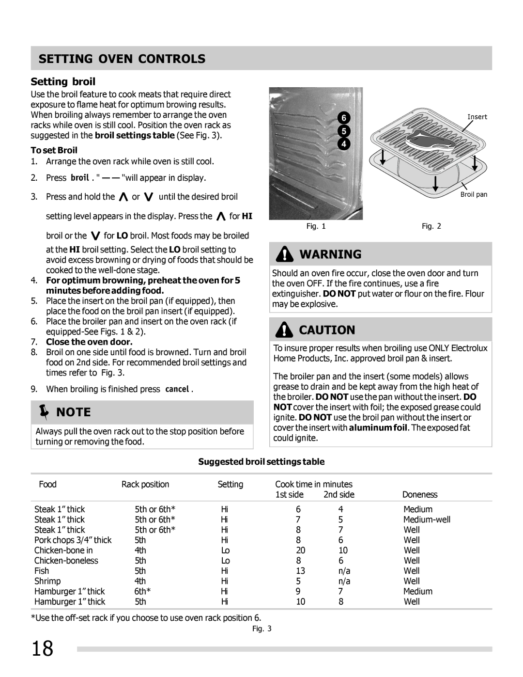 Frigidaire 316901309 Setting broil, To set Broil, Close the oven door, Suggested broil settings table 