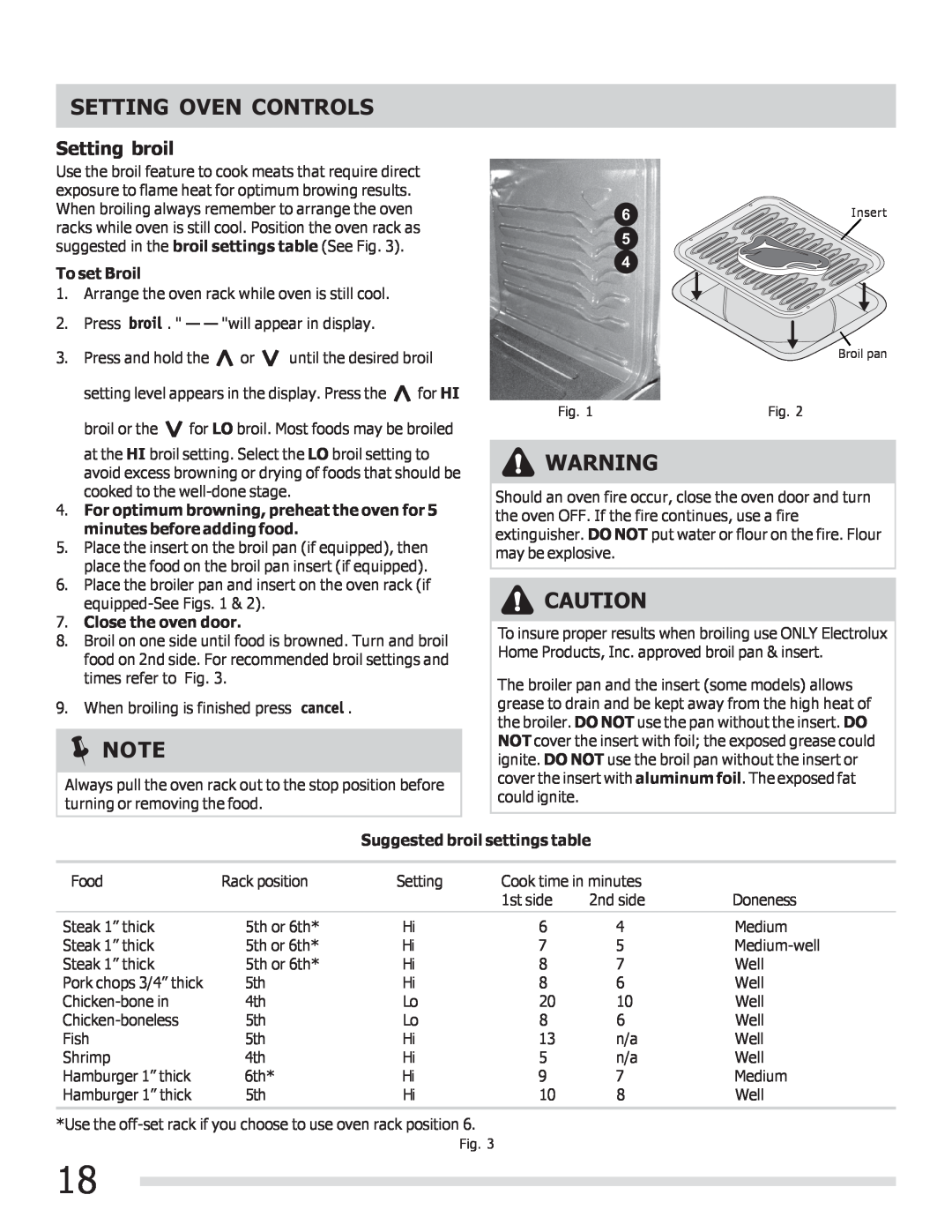 Frigidaire 316901309 important safety instructions Setting broil, Setting Oven Controls, To set Broil, Close the oven door 