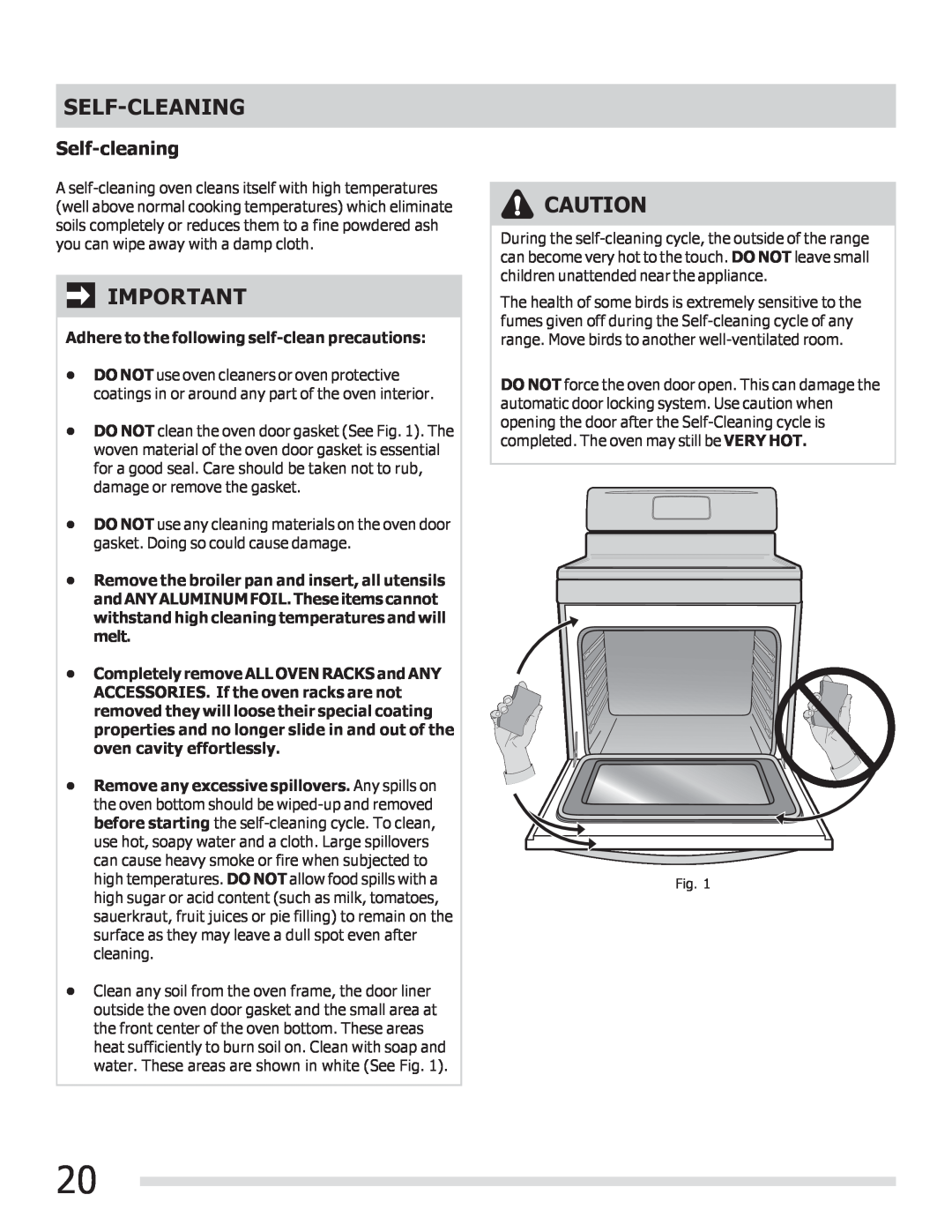 Frigidaire 316901309 important safety instructions Self-Cleaning, Self-cleaning 