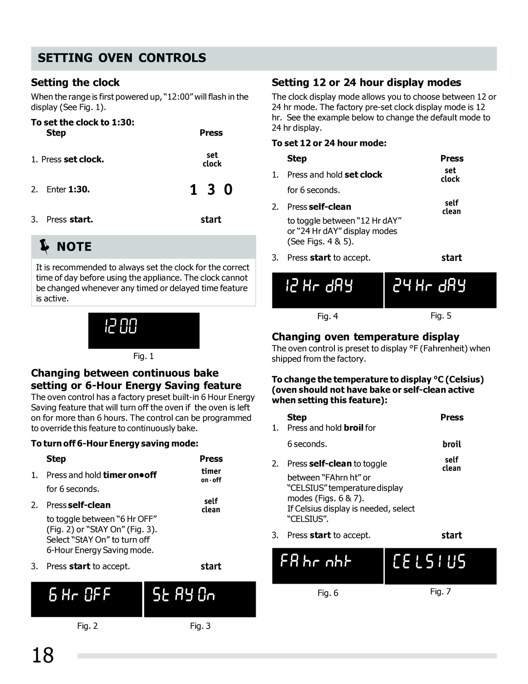 Frigidaire 316902202 Setting Oven Controls, Setting the clock, Setting 12 or 24 hour display modes 