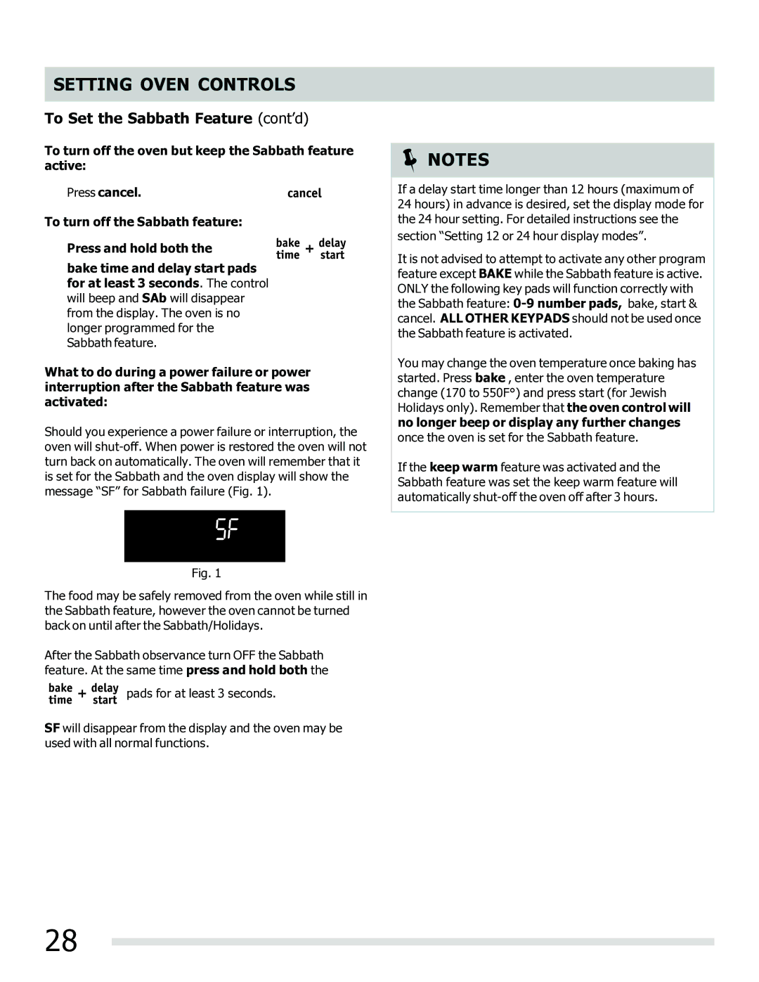 Frigidaire 316902202 important safety instructions To Set the Sabbath Feature cont’d 