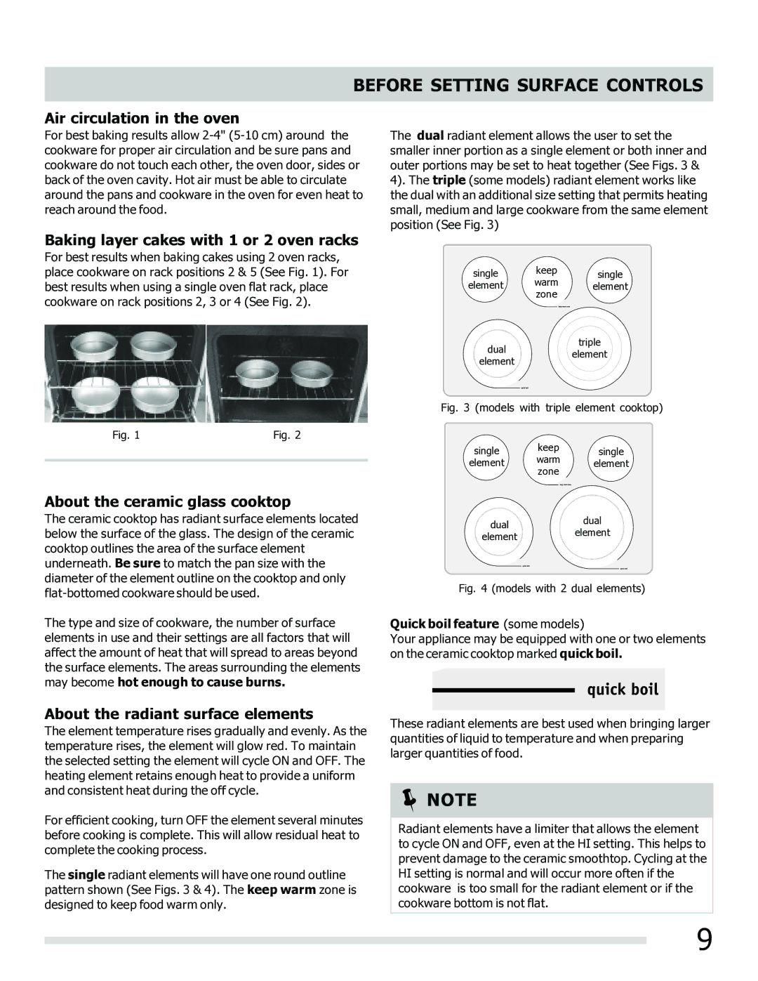 Frigidaire 316902202 Before Setting Surface Controls, Air circulation in the oven, About the ceramic glass cooktop 