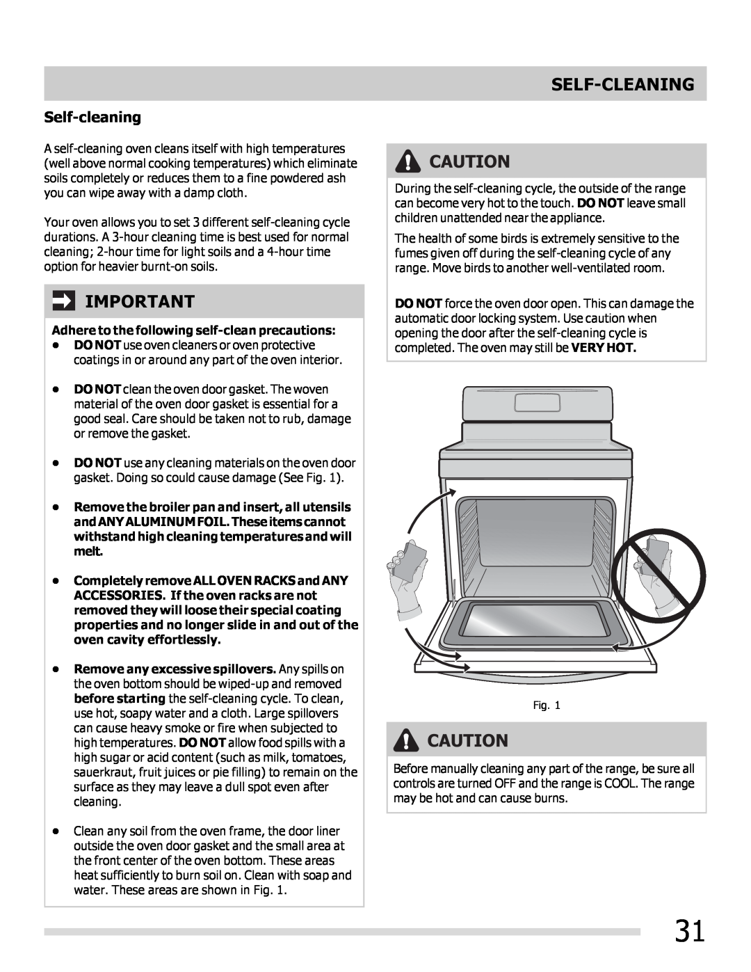 Frigidaire 316902202 important safety instructions Self-Cleaning, Self-cleaning 