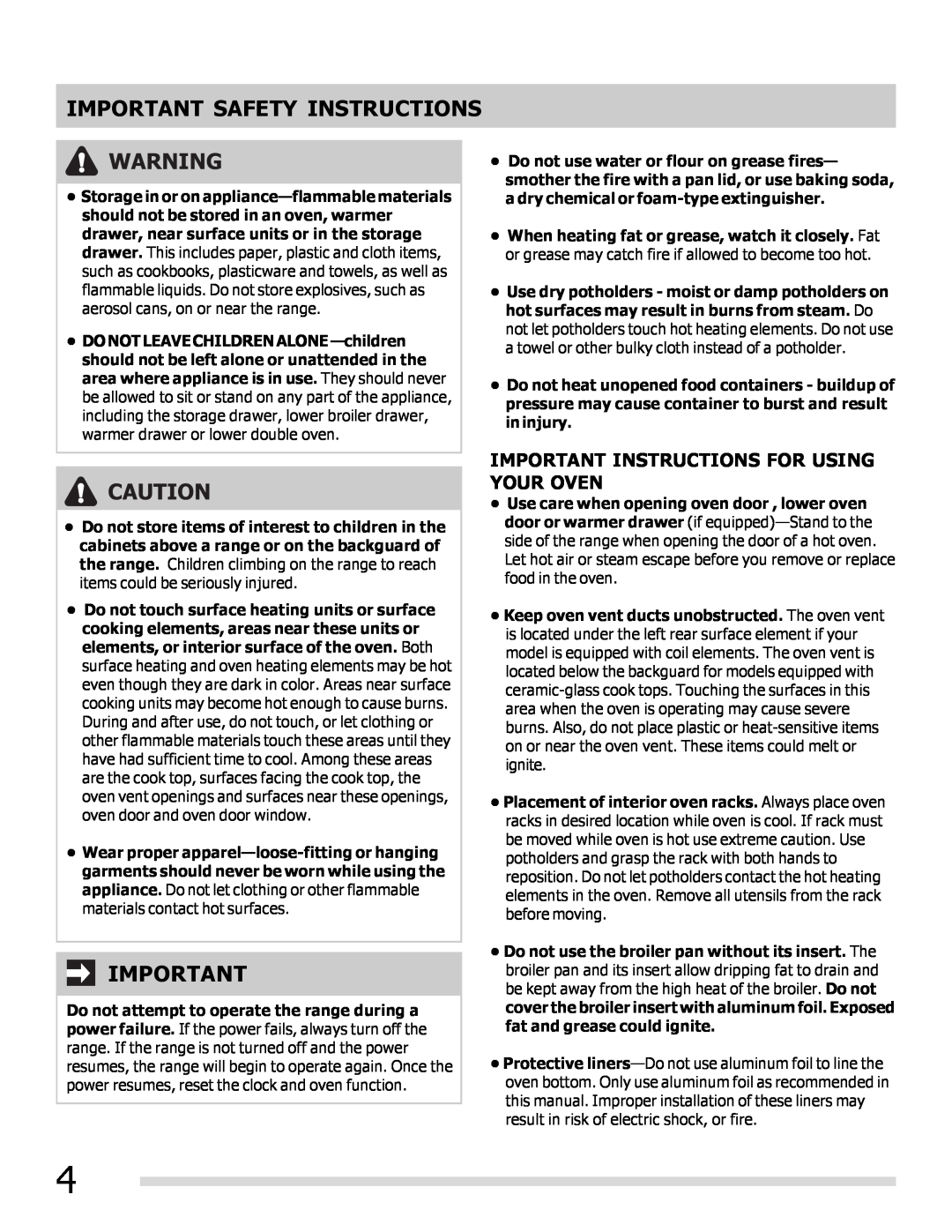 Frigidaire 316902202 Important Instructions For Using Your Oven, Important Safety Instructions 