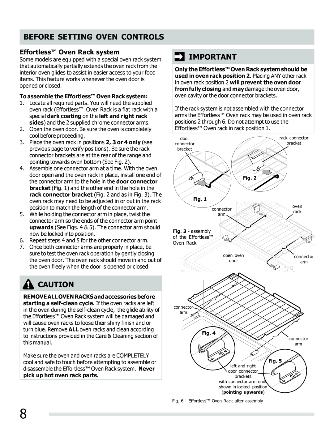 Frigidaire 316902202 important safety instructions Effortless Oven Rack system, Before Setting Oven Controls 