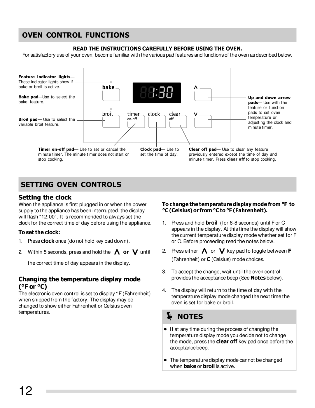 Frigidaire FFEF3043LSPKG, 316902209 Oven Control Functions, Setting Oven Controls, Setting the clock, To set the clock 