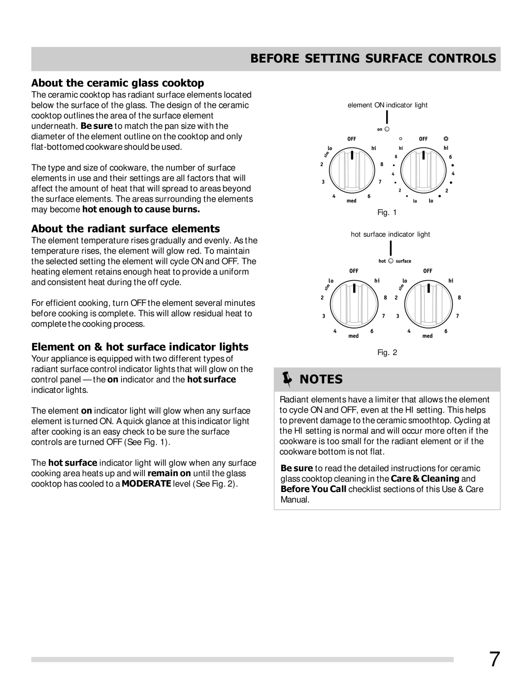 Frigidaire FFEF3012LW Before Setting Surface Controls, About the ceramic glass cooktop, About the radiant surface elements 