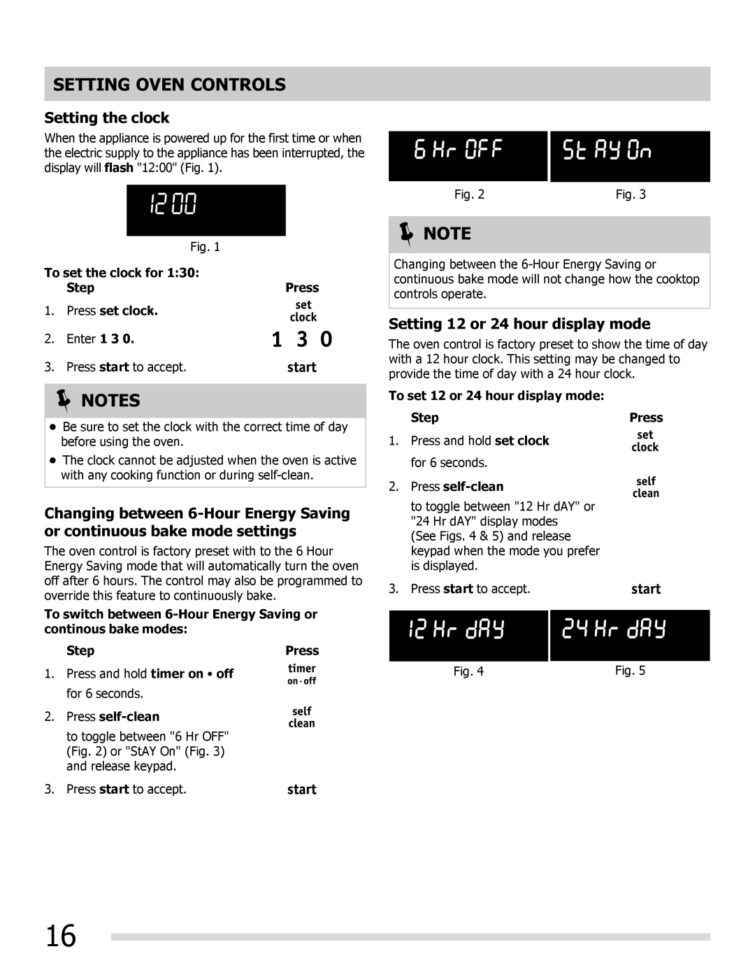 Frigidaire 316902222REVA, FGEF3055MB Setting Oven Controls, Setting the clock, Setting 12 or 24 hour display mode 