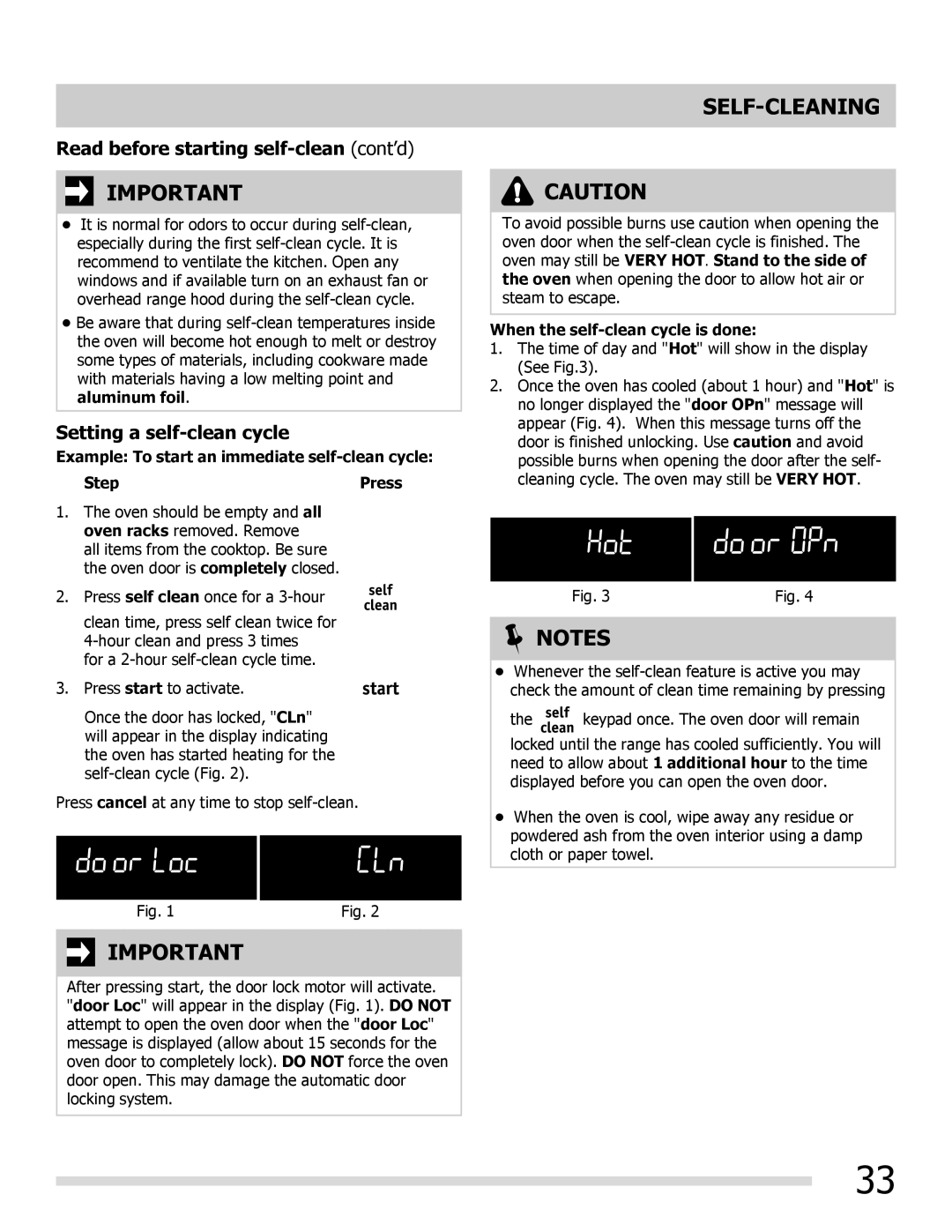 Frigidaire FGEF3055MB, 316902222REVA, FGEF3055MW Read before starting self-clean cont’d, Setting a self-clean cycle 