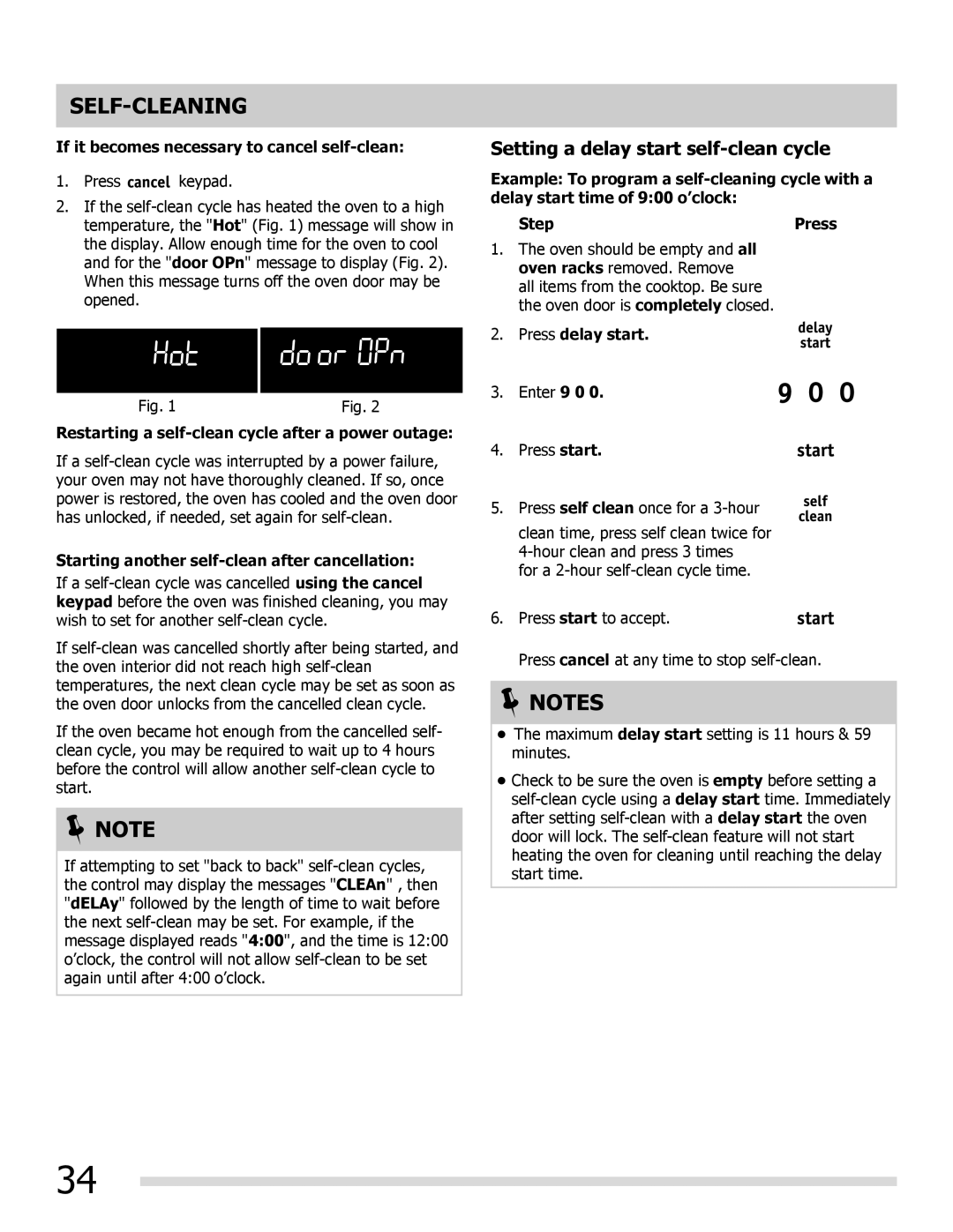 Frigidaire FGEF3055MW, 316902222REVA Setting a delay start self-clean cycle, If it becomes necessary to cancel self-clean 