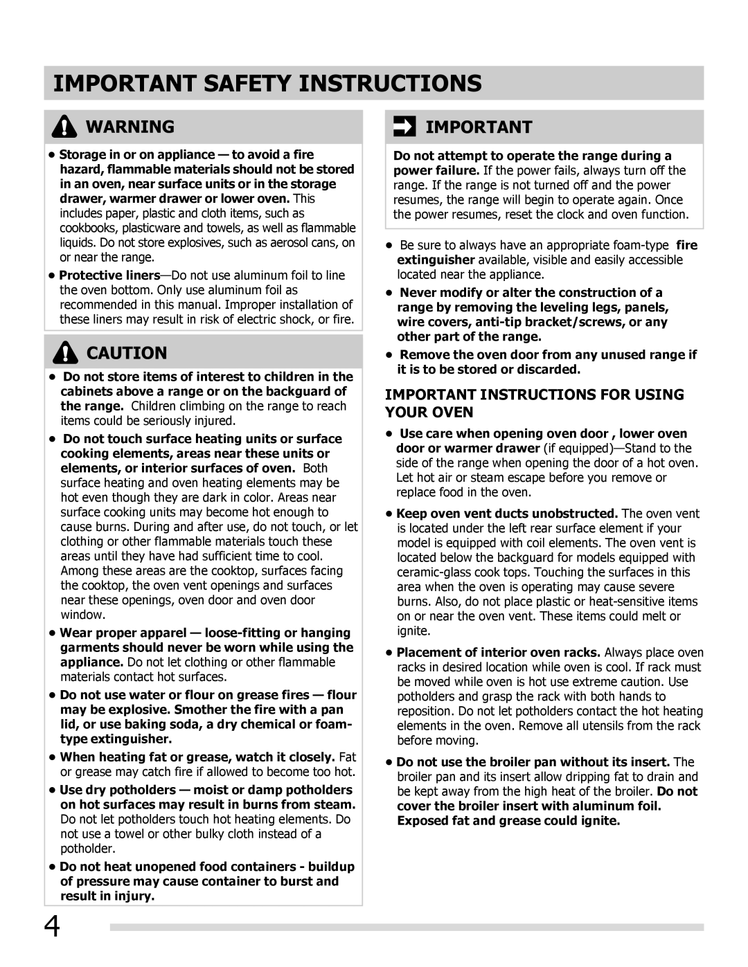 Frigidaire 316902222REVA, FGEF3055MB, FGEF3055MW, FGEF3055MF Important Instructions for Using Your Oven 