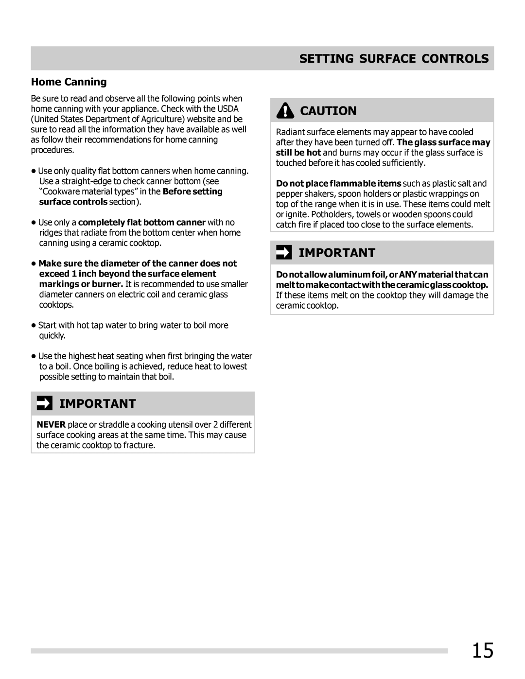 Frigidaire 316902300 important safety instructions Home Canning 