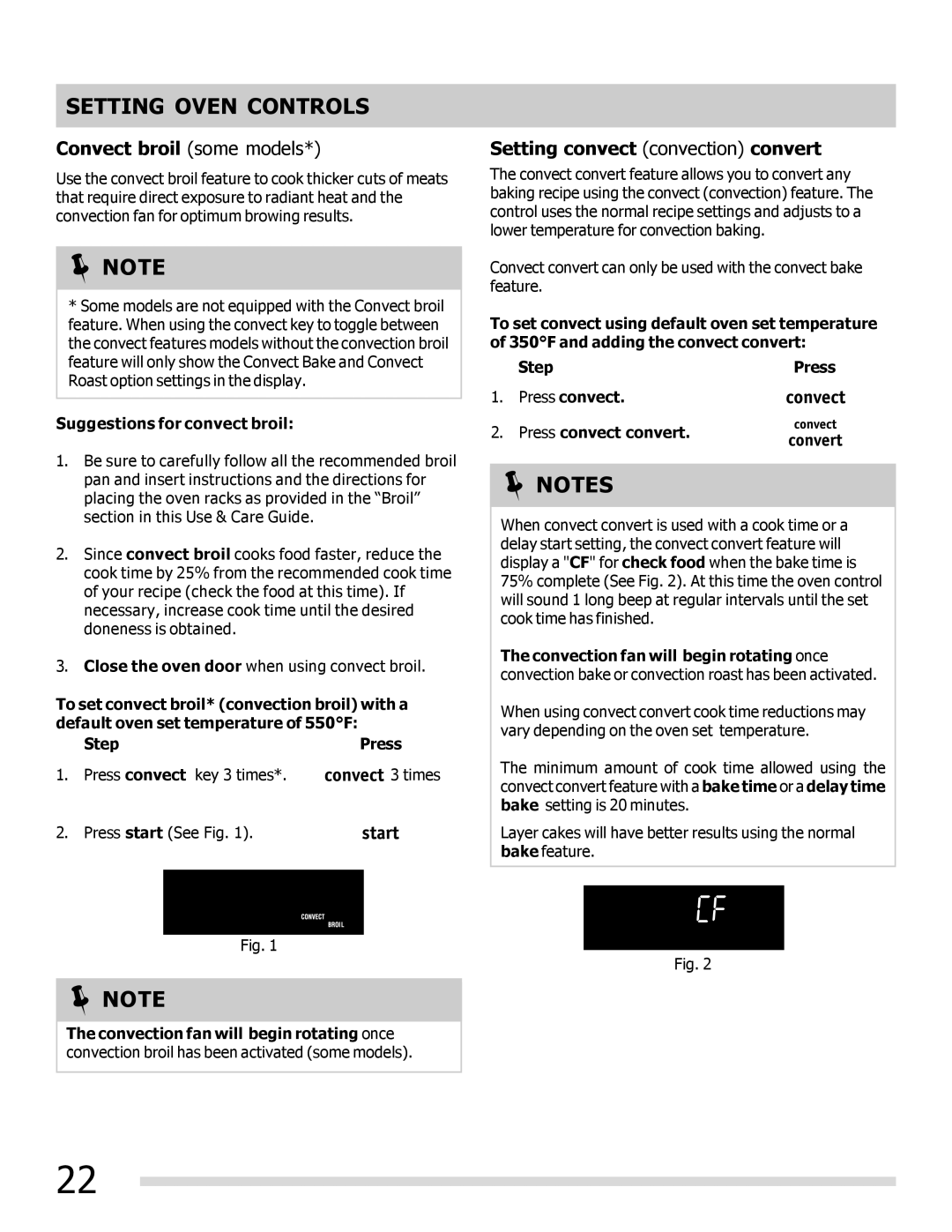 Frigidaire 316902300 Convect broil some models, Setting convect convection convert, Suggestions for convect broil 