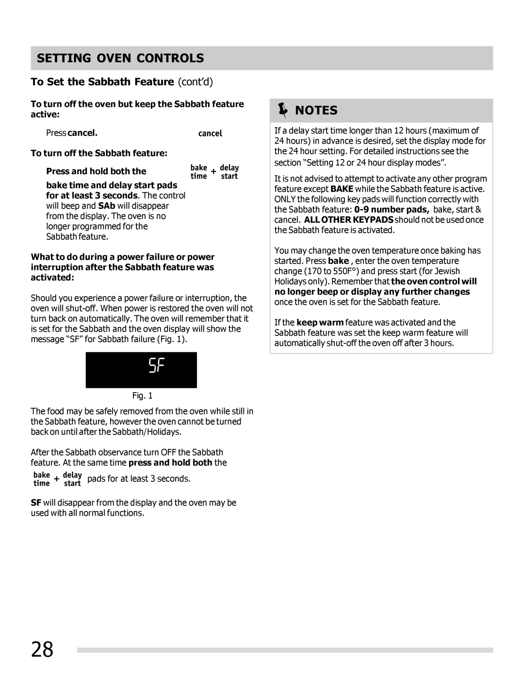 Frigidaire 316902300 important safety instructions To Set the Sabbath Feature cont’d 