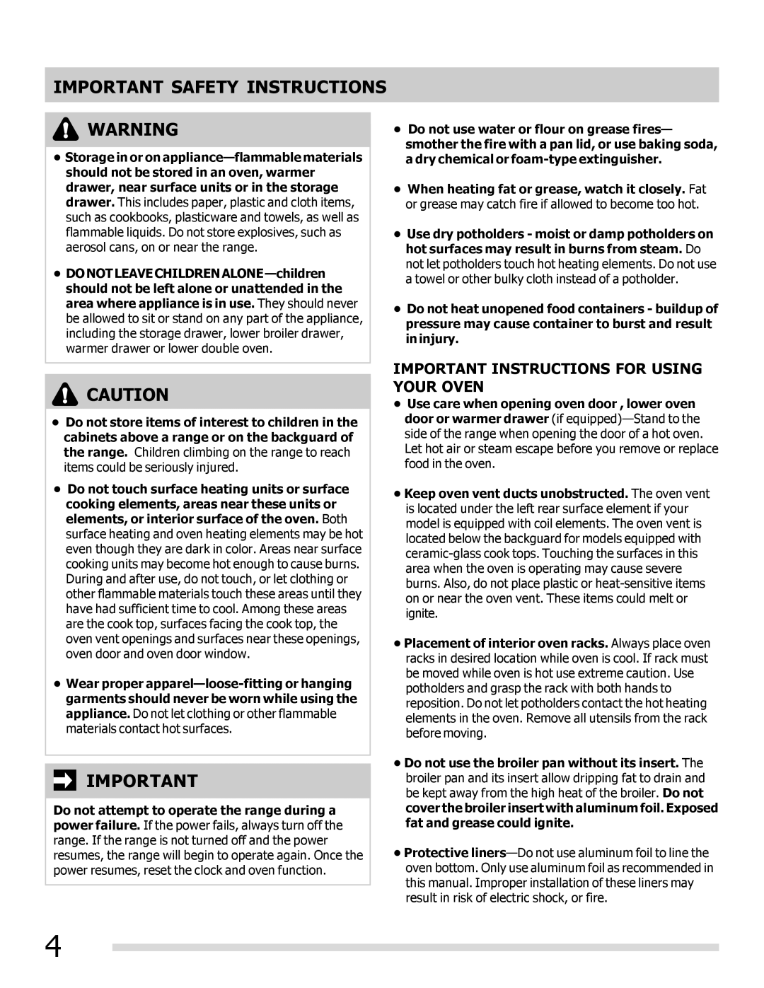 Frigidaire 316902300 important safety instructions Important Instructions for Using Your Oven 