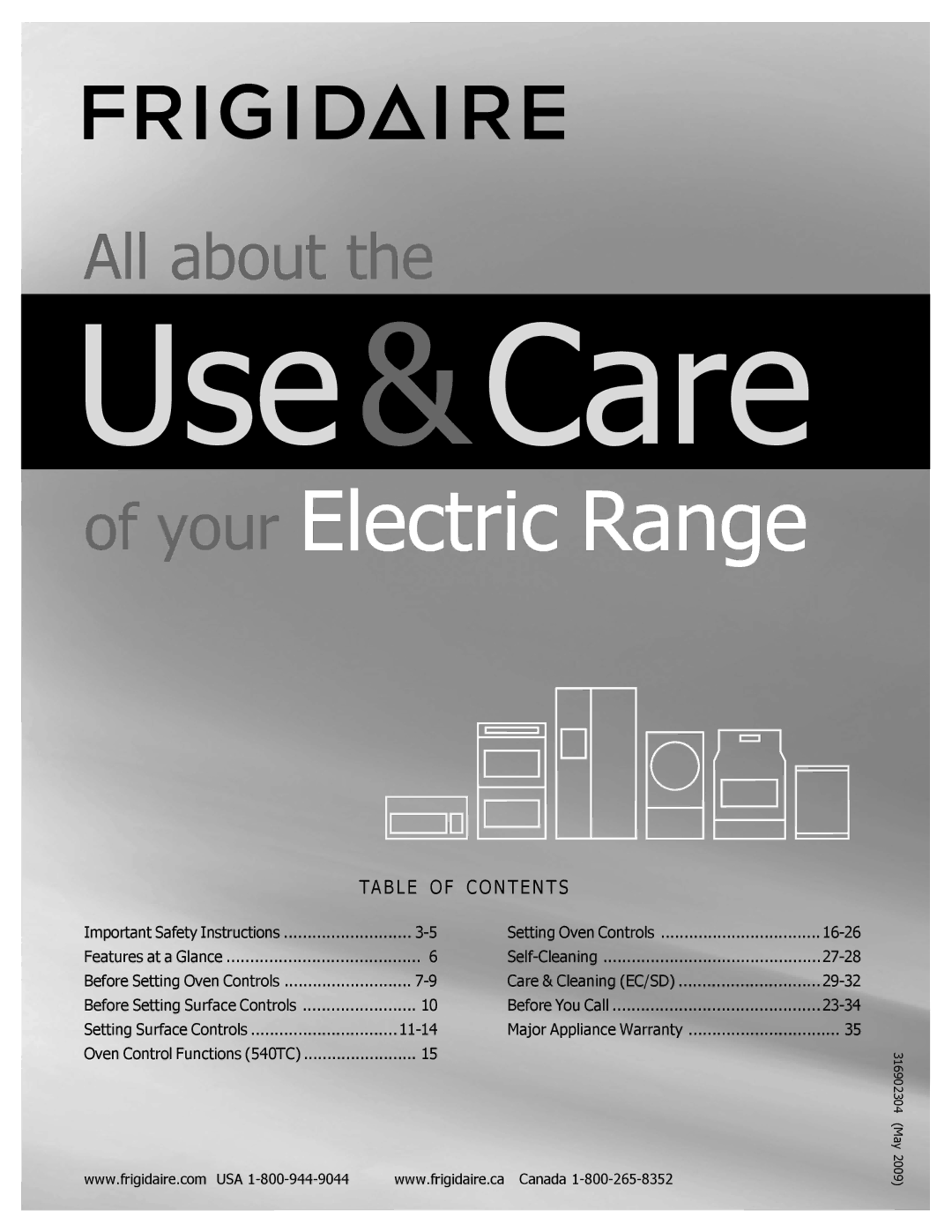 Frigidaire 316902304 important safety instructions Use&Care 