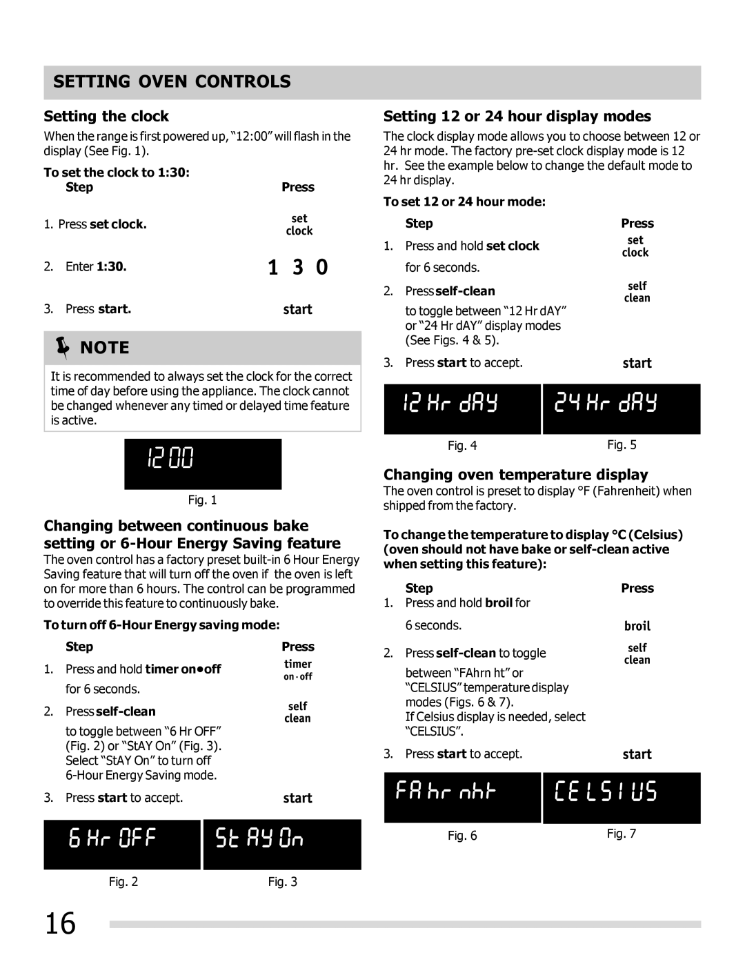 Frigidaire 316902304 Setting Oven Controls, Setting the clock, Setting 12 or 24 hour display modes 