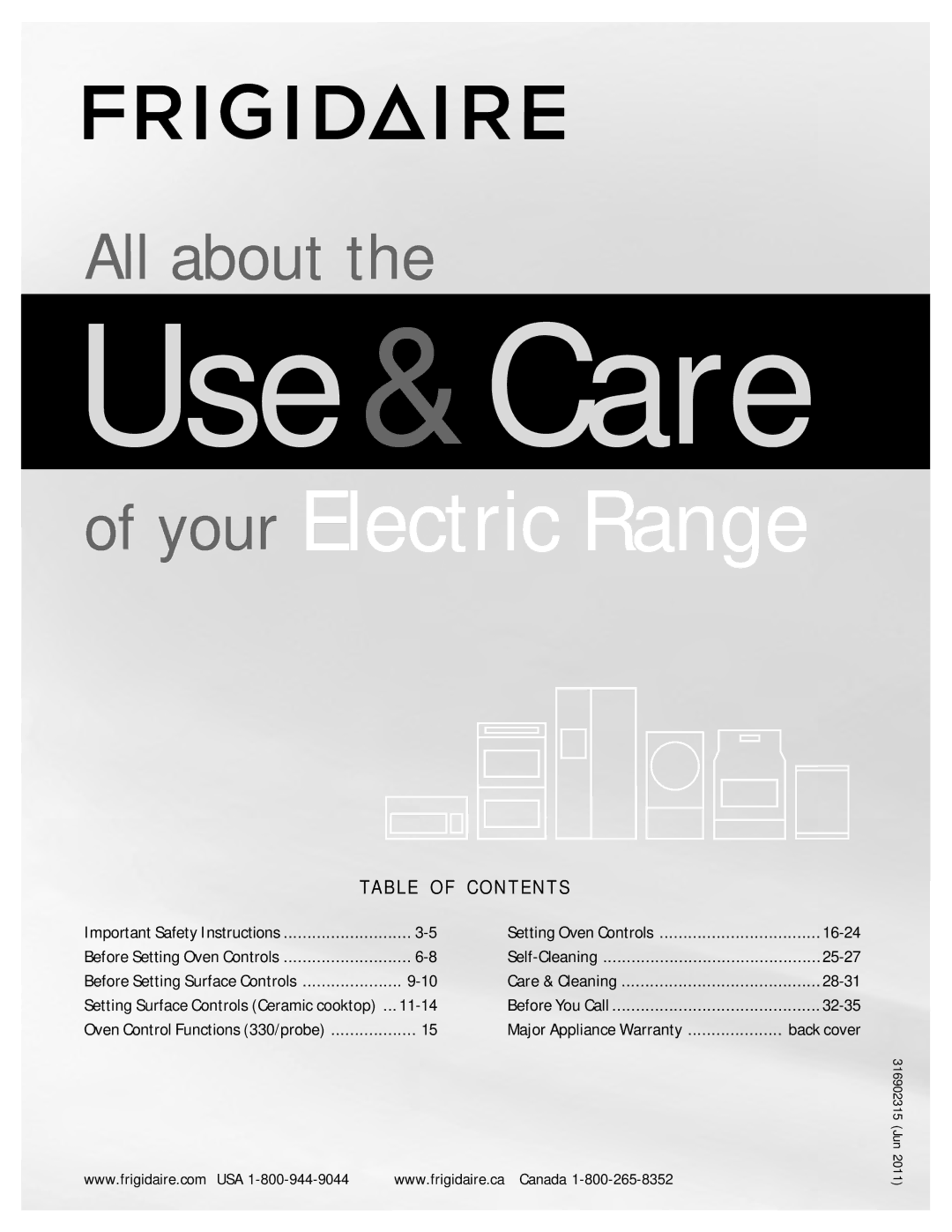 Frigidaire 316902315 important safety instructions Use&Care 