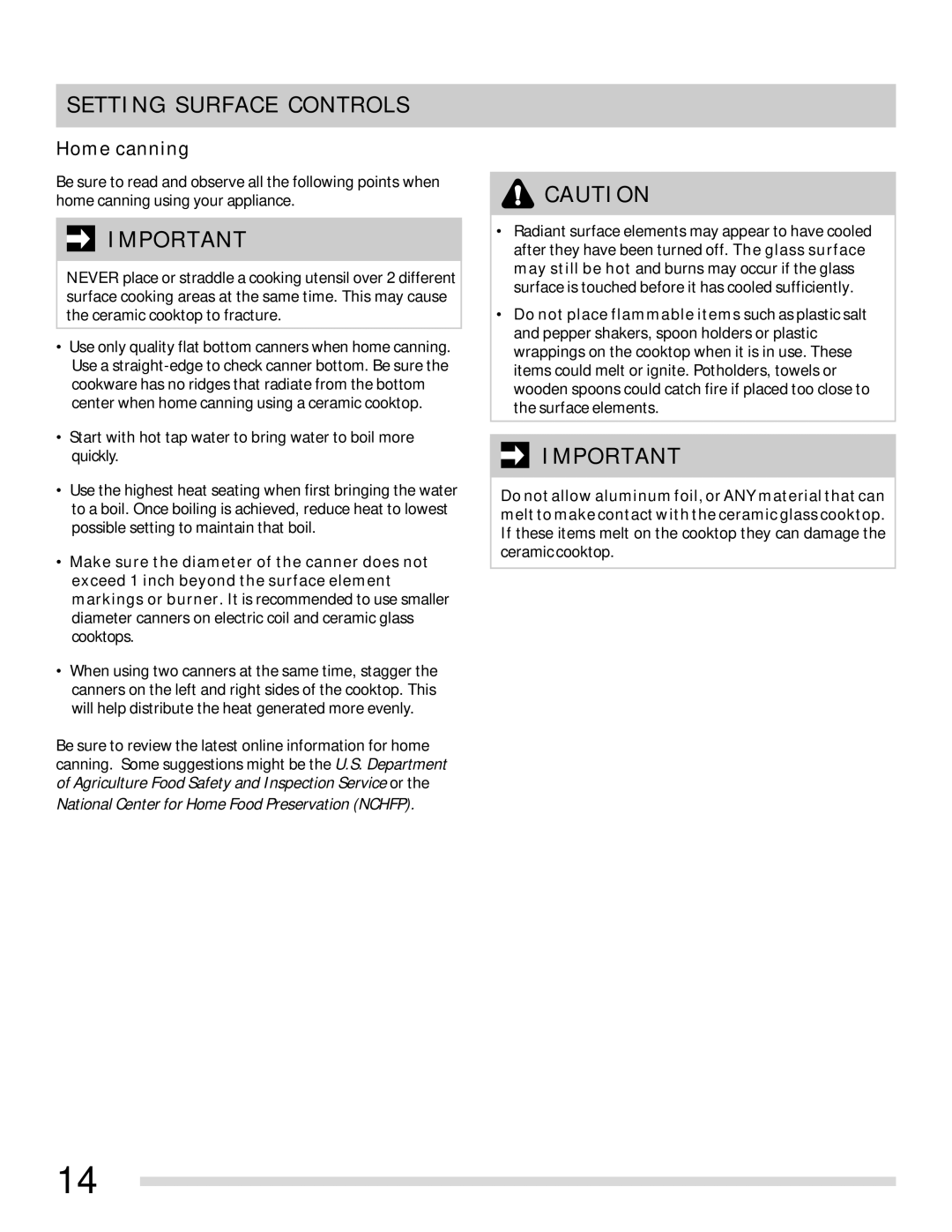 Frigidaire 316902315 important safety instructions Home canning, National Center for Home Food Preservation Nchfp 