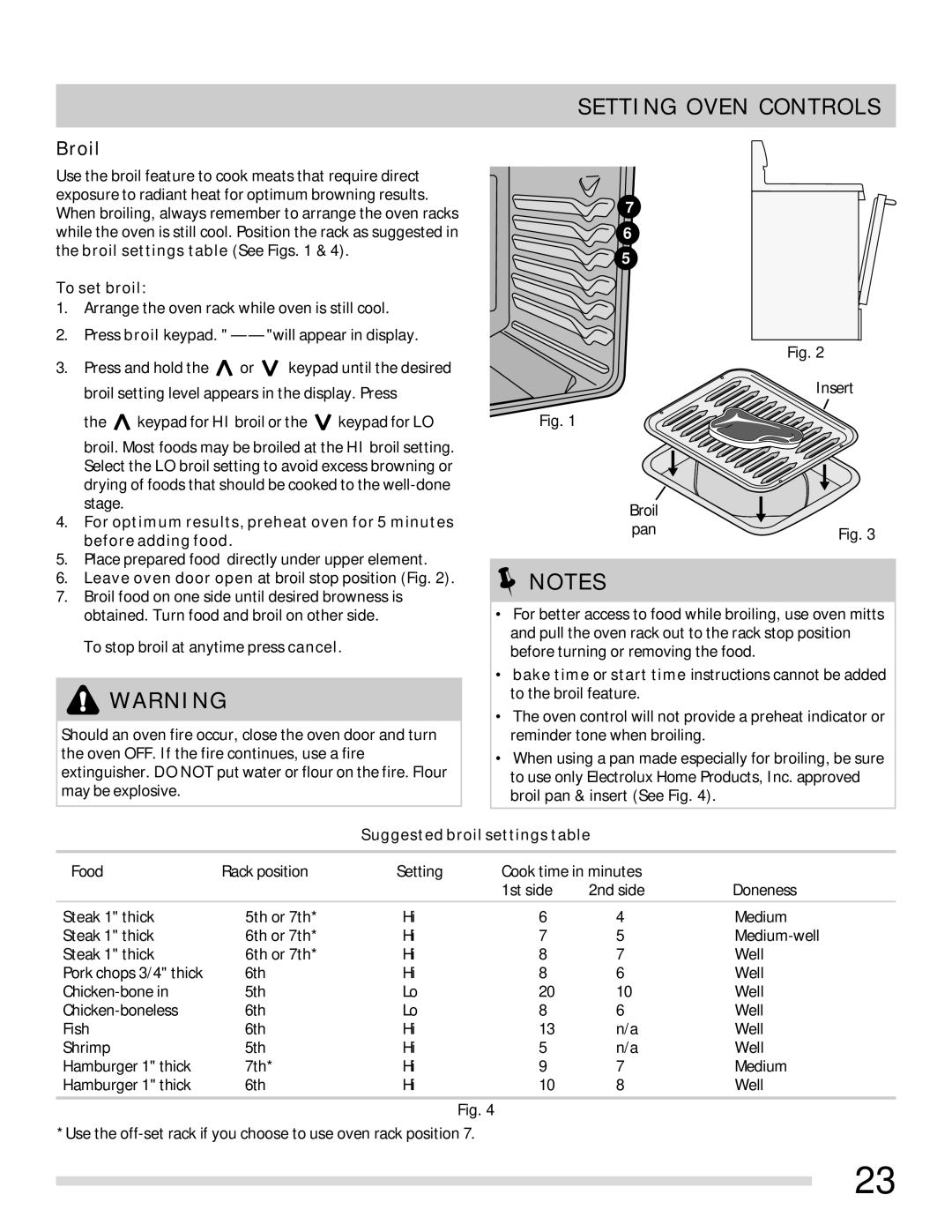 Frigidaire 316902315 important safety instructions Broil, To set broil, Suggested broil settings table 