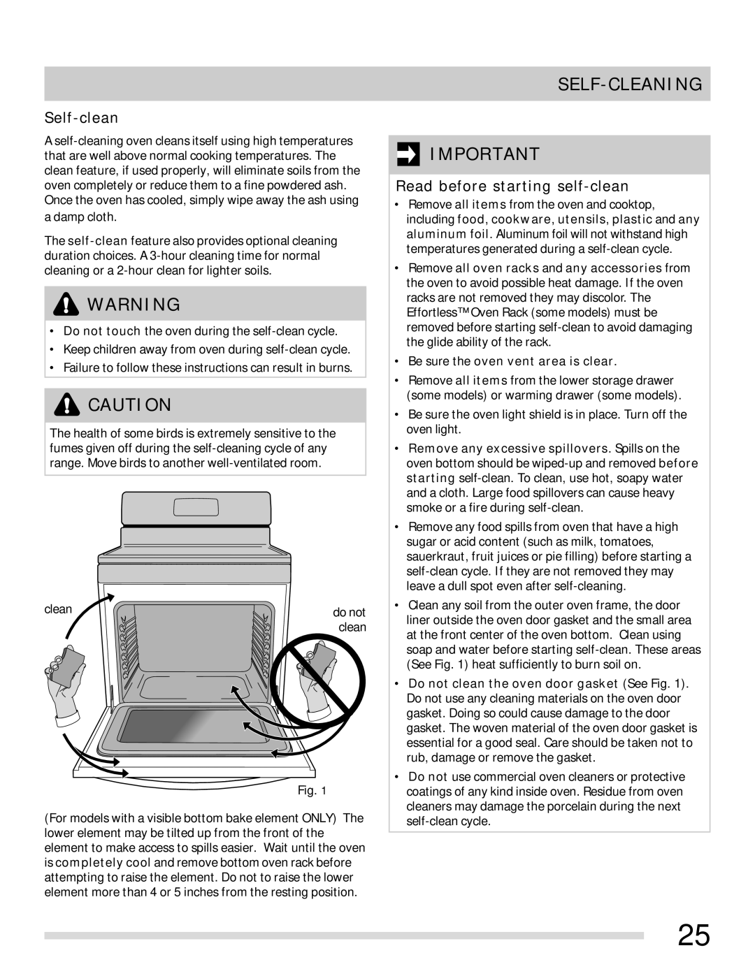 Frigidaire 316902315 important safety instructions Self-Cleaning, Self-clean, Read before starting self-clean 