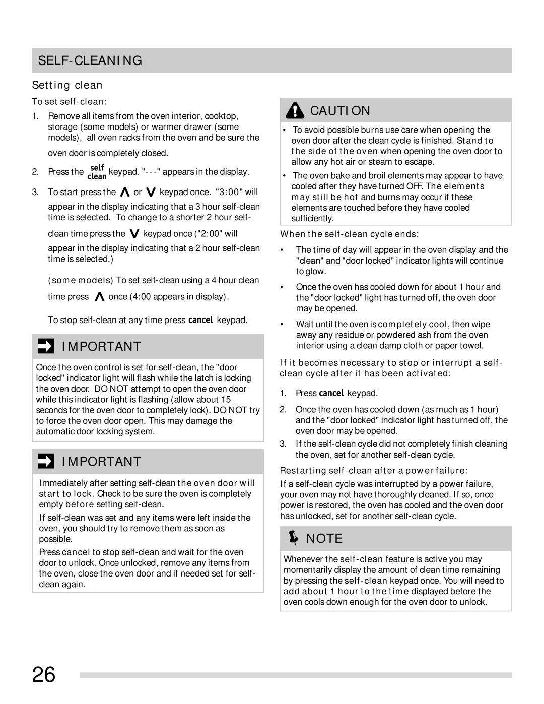 Frigidaire 316902315 important safety instructions Setting clean, To set self-clean, When the self-clean cycle ends 