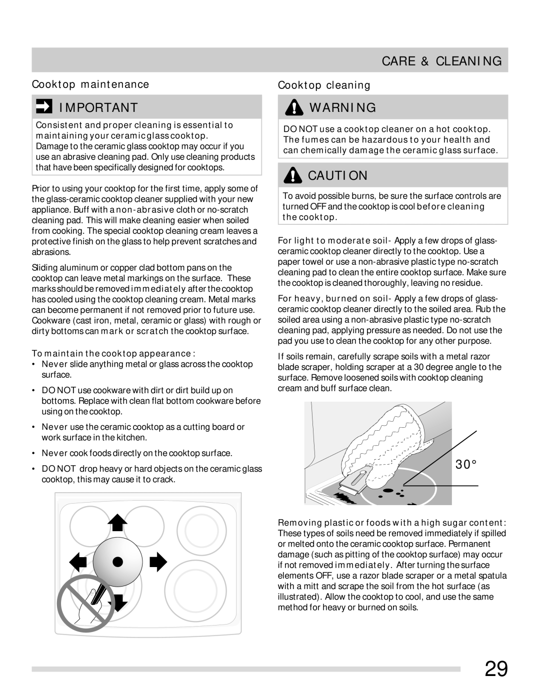 Frigidaire 316902315 Cooktop maintenance, Cooktop cleaning, To maintain the cooktop appearance 