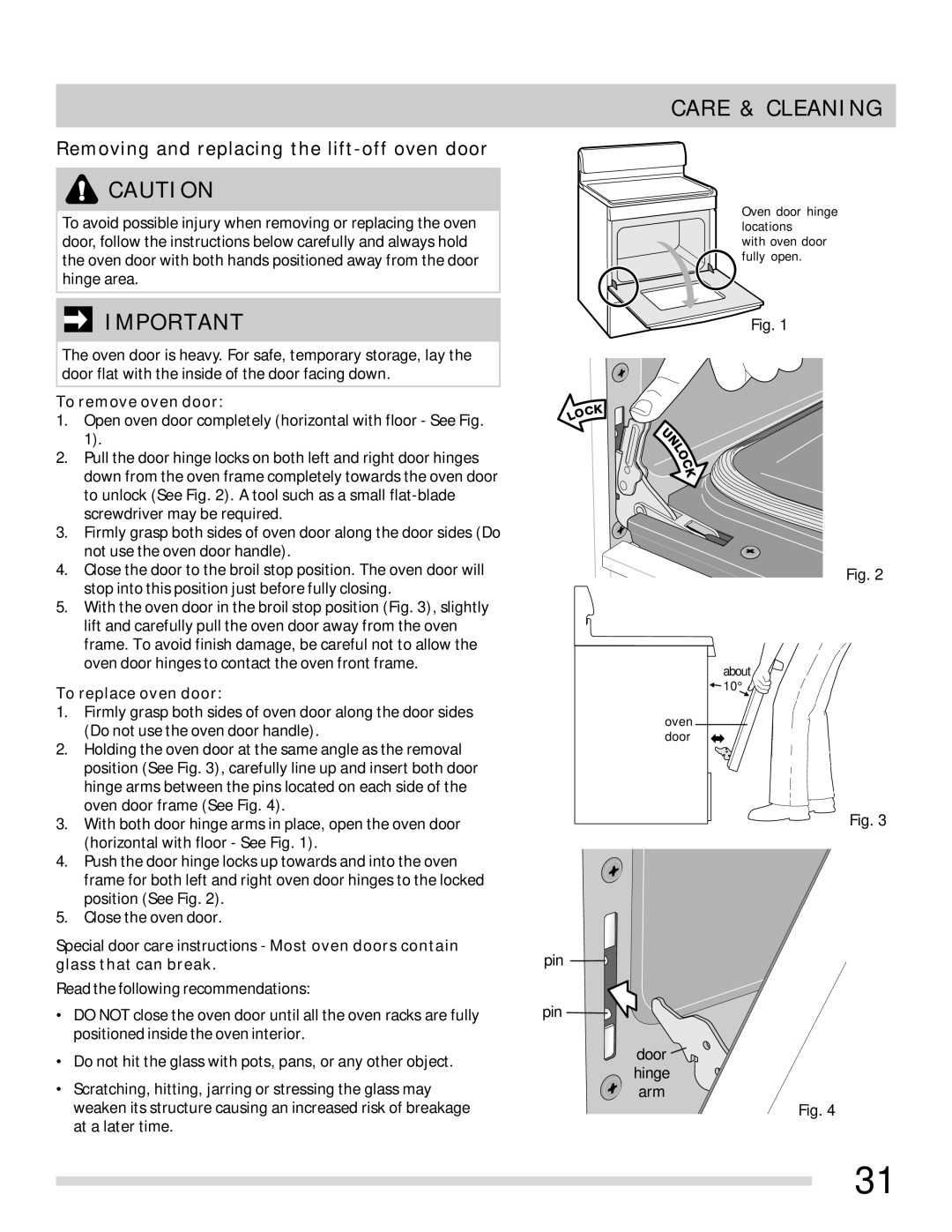 Frigidaire 316902315 Removing and replacing the lift-off oven door, To remove oven door, To replace oven door 