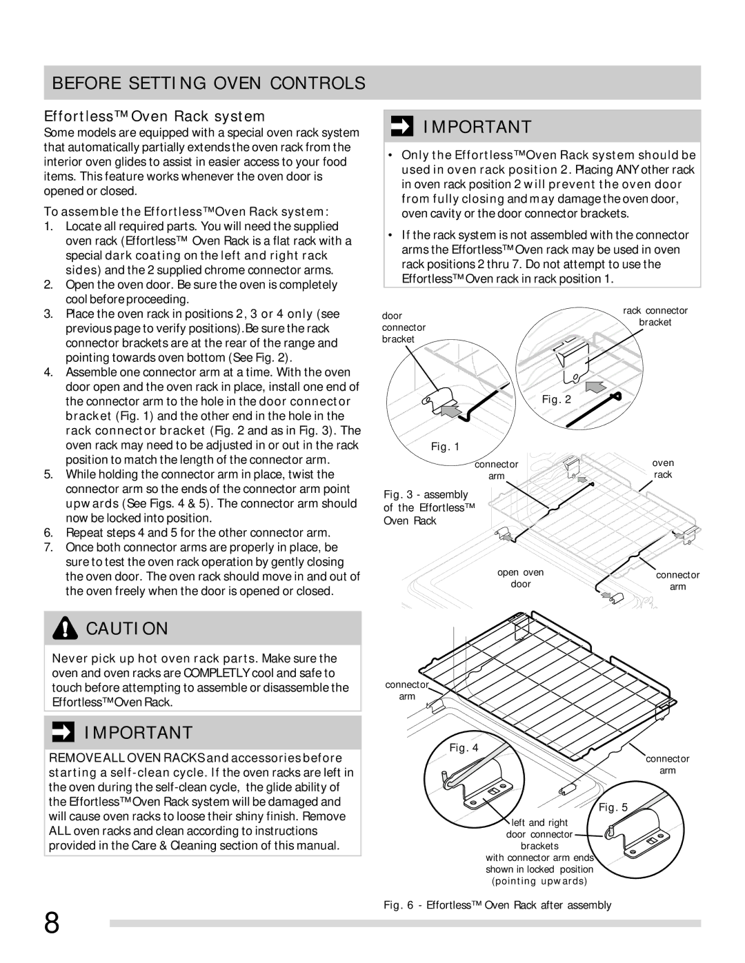 Frigidaire 316902315 important safety instructions To assemble the Effortless Oven Rack system 