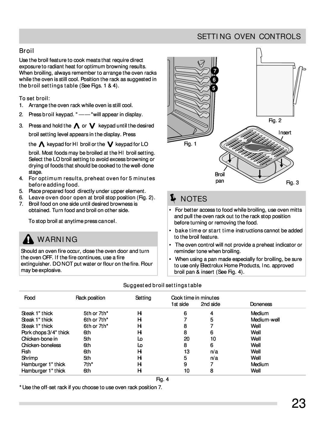 Frigidaire 316902315 Broil, Setting Oven Controls, To set broil, Suggested broil settings table 