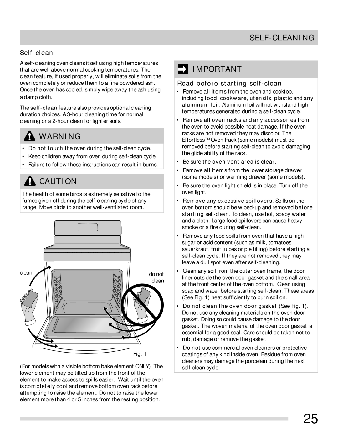 Frigidaire 316902315 important safety instructions Self-Cleaning, Self-clean, Read before starting self-clean 