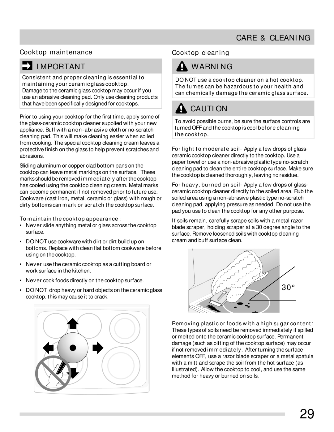 Frigidaire 316902315 important safety instructions Cooktop maintenance, Cooktop cleaning, Care & Cleaning 