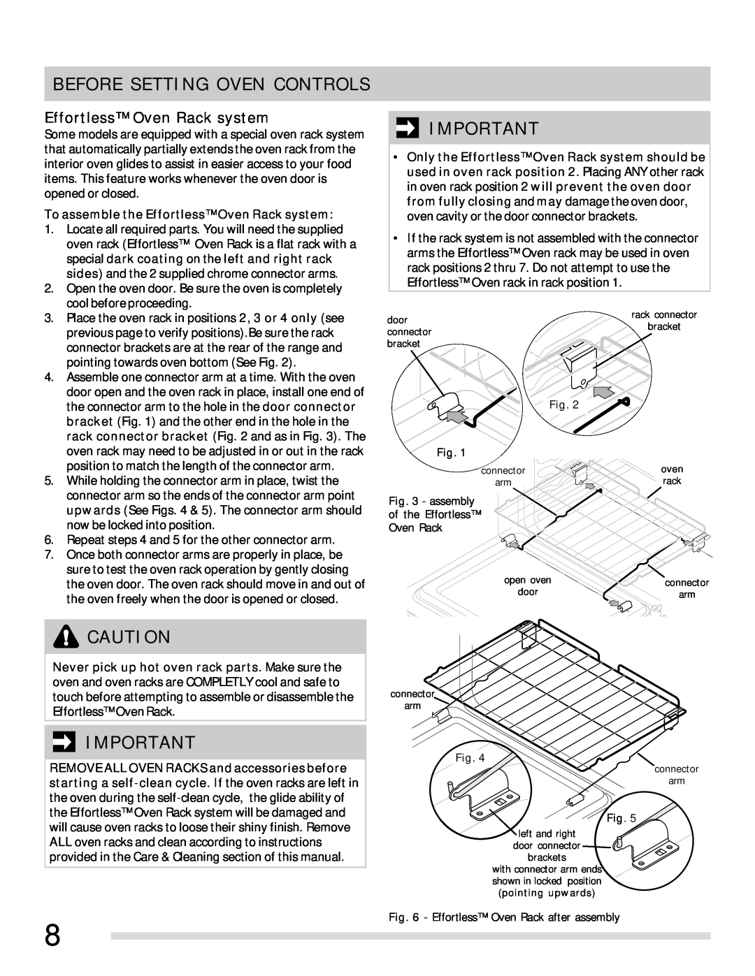 Frigidaire 316902315 important safety instructions Effortless Oven Rack system, Before Setting Oven Controls 