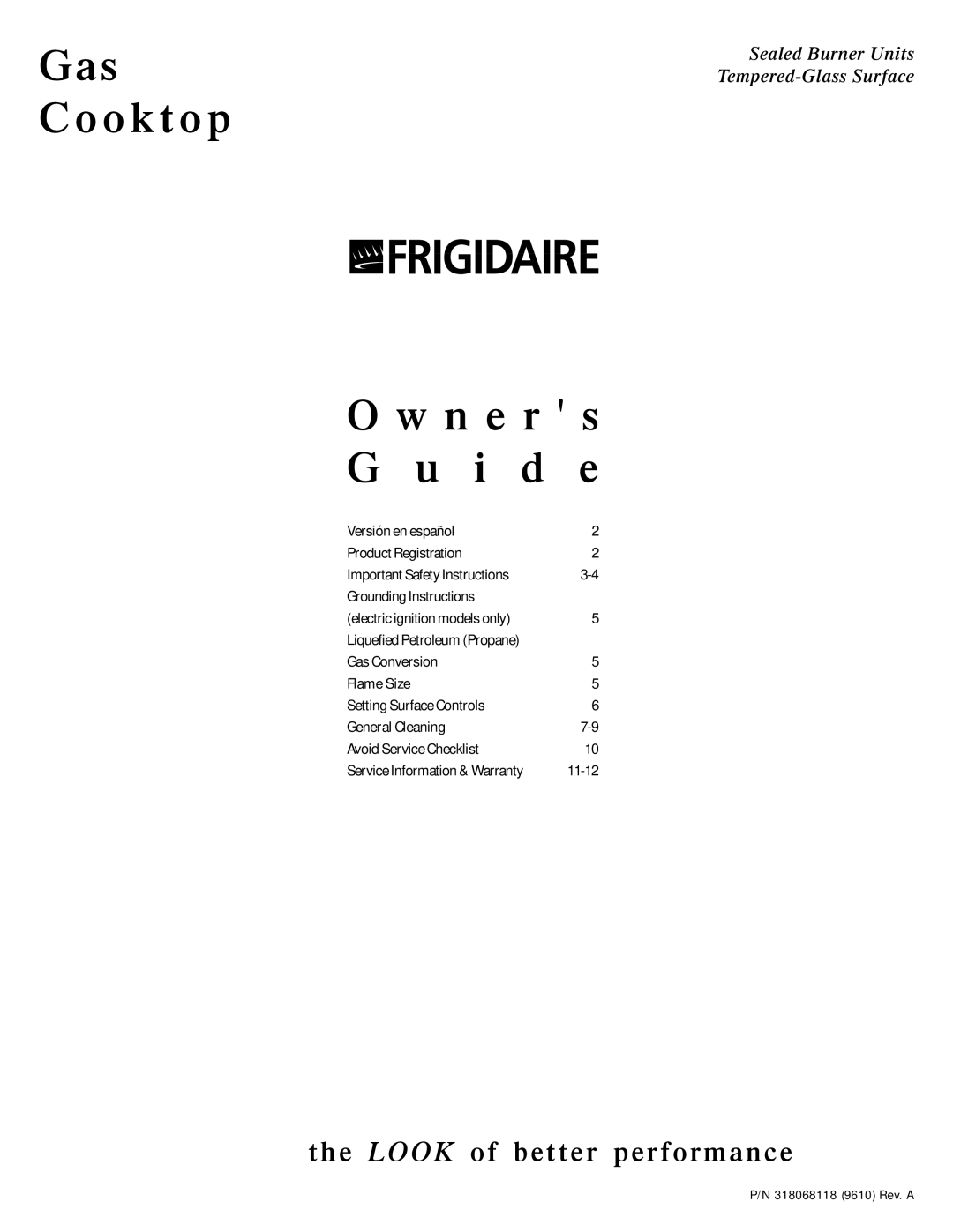 Frigidaire 318068118 important safety instructions Gas O k t o p N e r s 