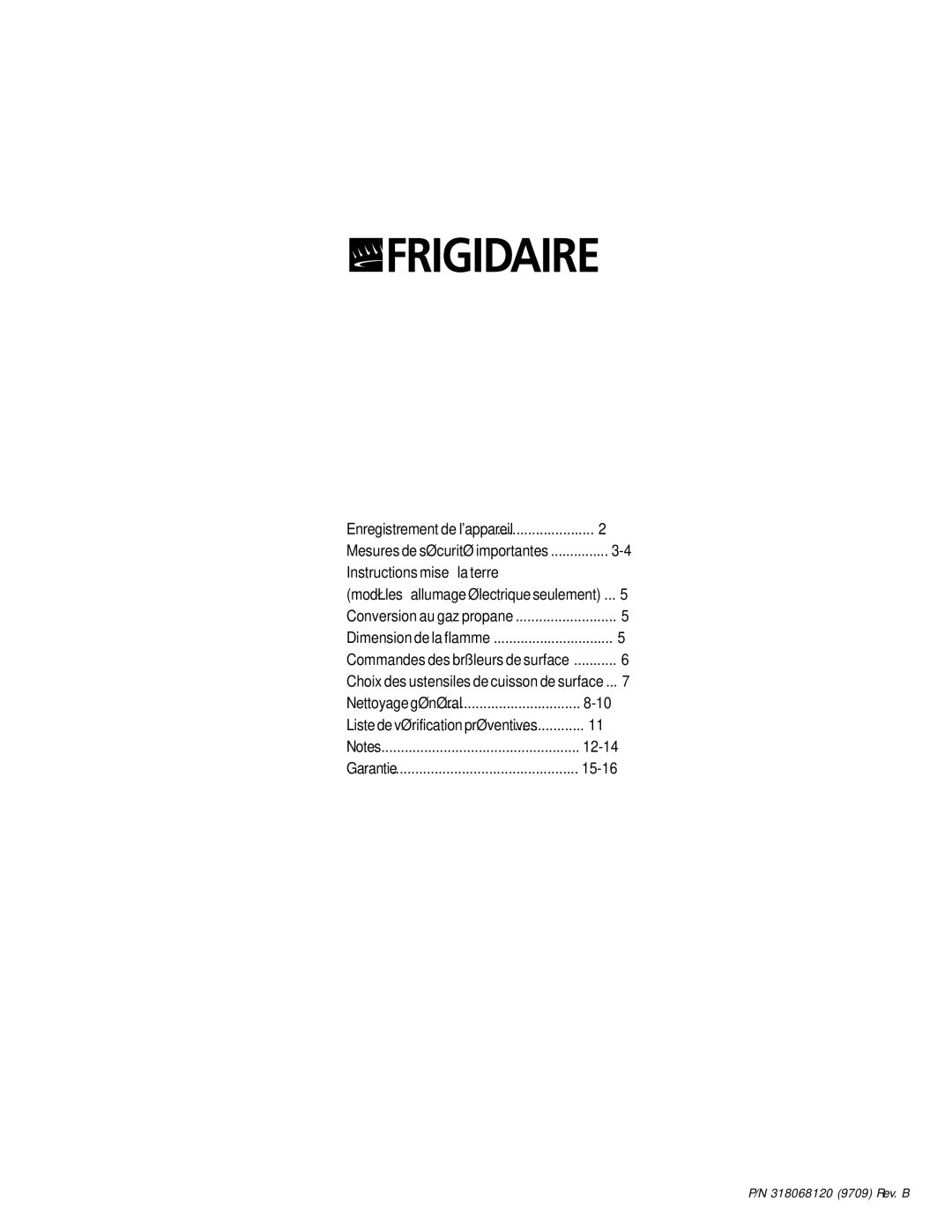 Frigidaire 318068120 important safety instructions Guide de Lutilisateur 