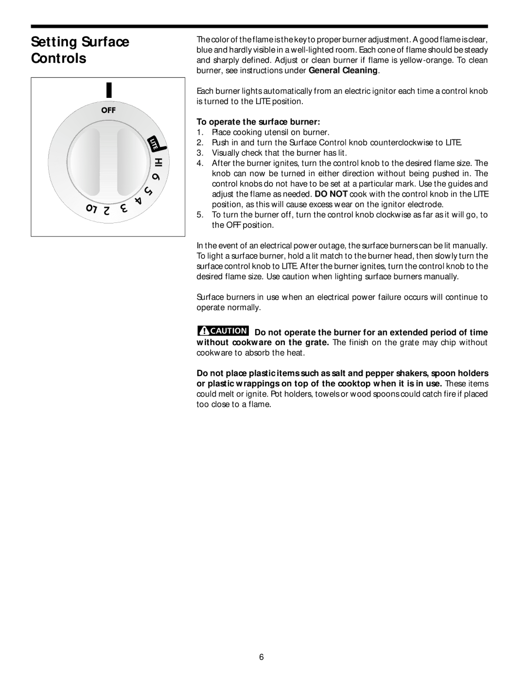 Frigidaire 318068120 important safety instructions Controls, To operate the surface burner 