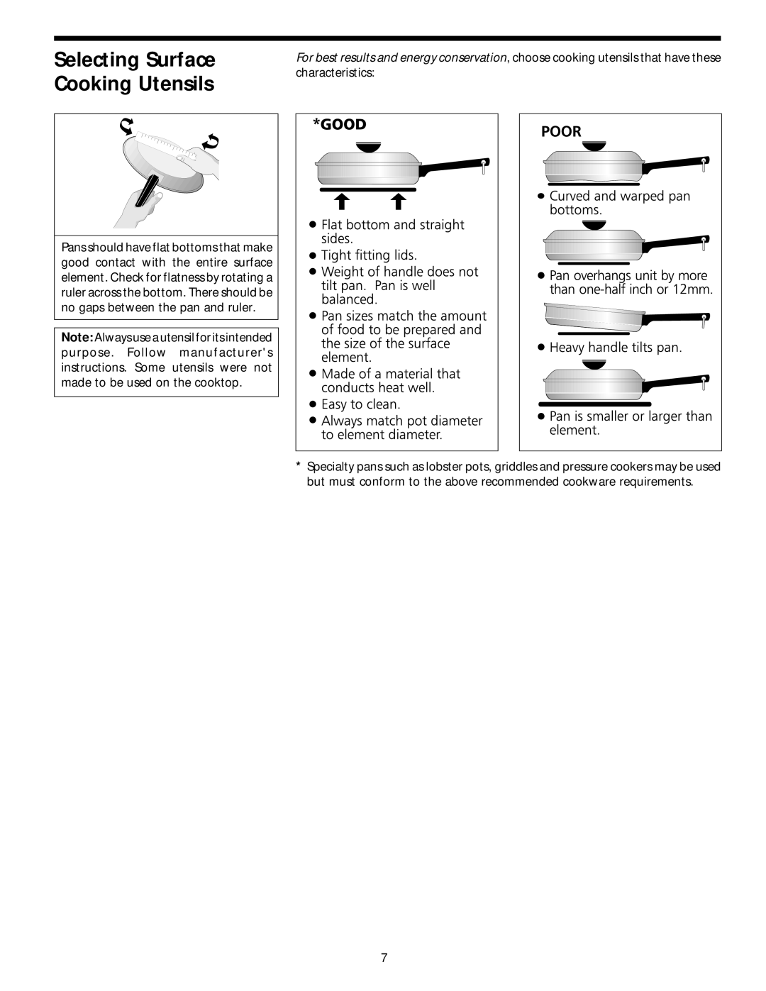 Frigidaire 318068120 important safety instructions Selecting Surface Cooking Utensils 