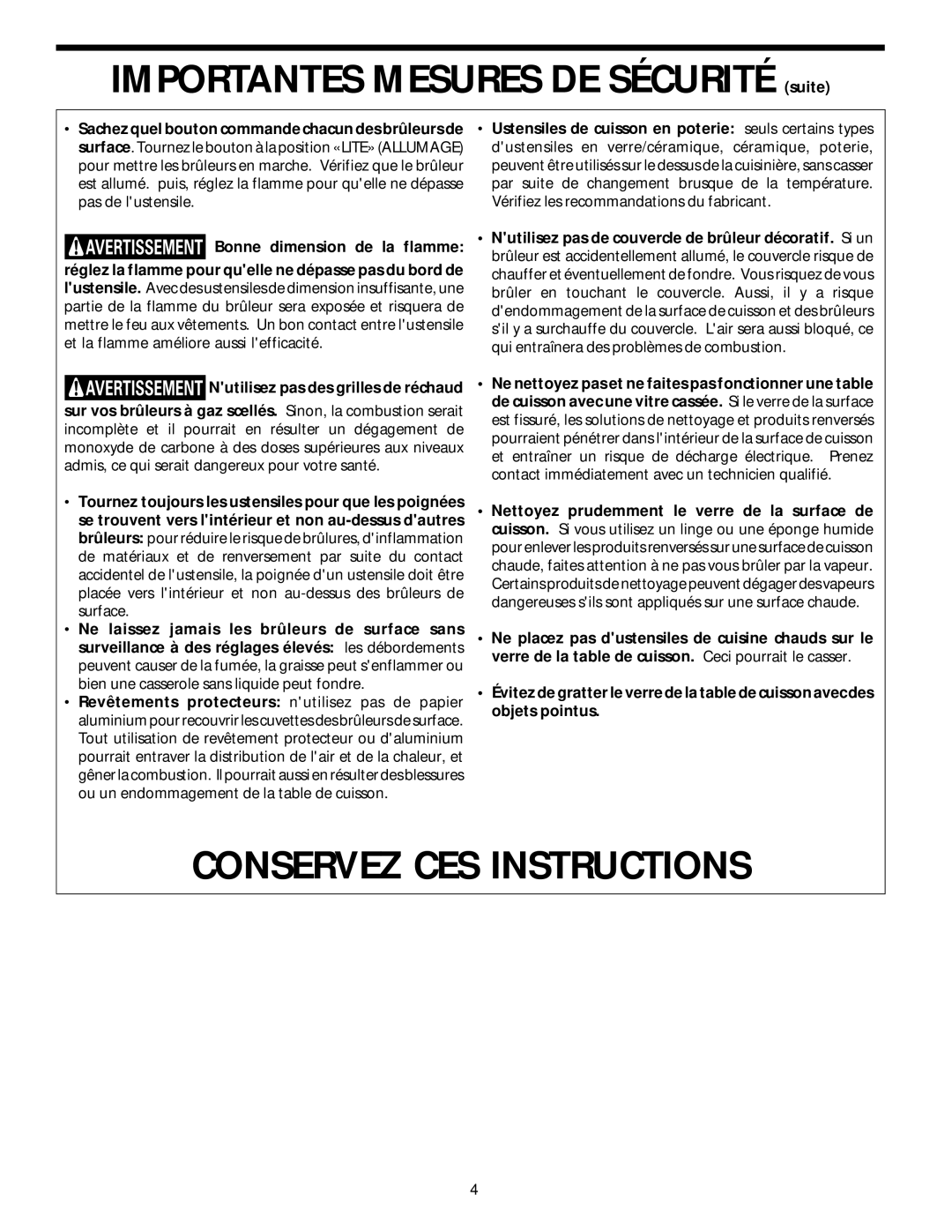 Frigidaire 318068129 important safety instructions Conservez CES Instructions 