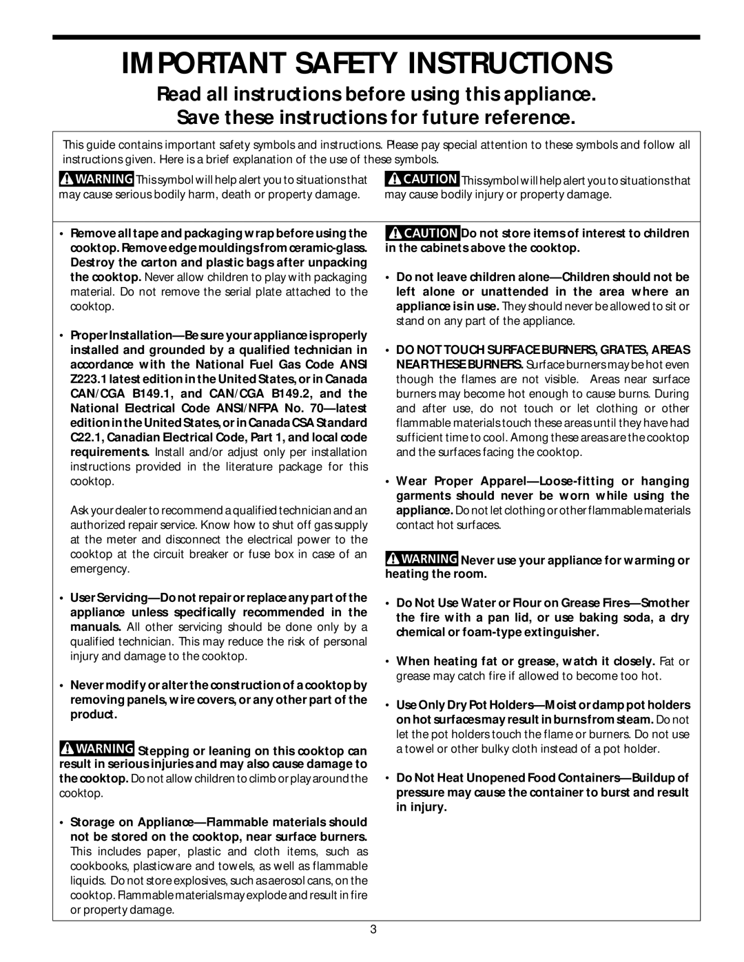 Frigidaire 318068129 important safety instructions Important Safety Instructions 