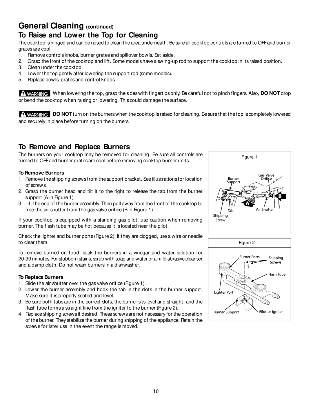 Frigidaire 318068140 manual To Remove Burners, To Replace Burners 