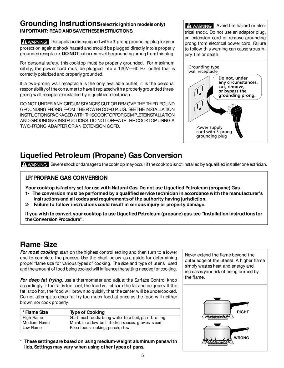 Frigidaire 318068140 manual Liquefied Petroleum Propane Gas Conversion, Flame Size, LP/PROPANE GAS Conversion 