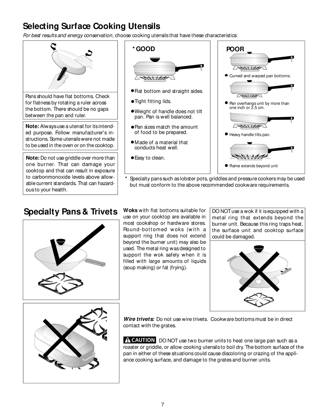 Frigidaire 318068140 manual Selecting Surface Cooking Utensils, Good, Poor 