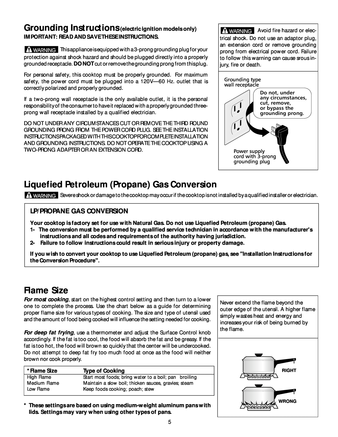 Frigidaire 318068140 manual Liquefied Petroleum Propane Gas Conversion, Flame Size, Lp/Propane Gas Conversion 