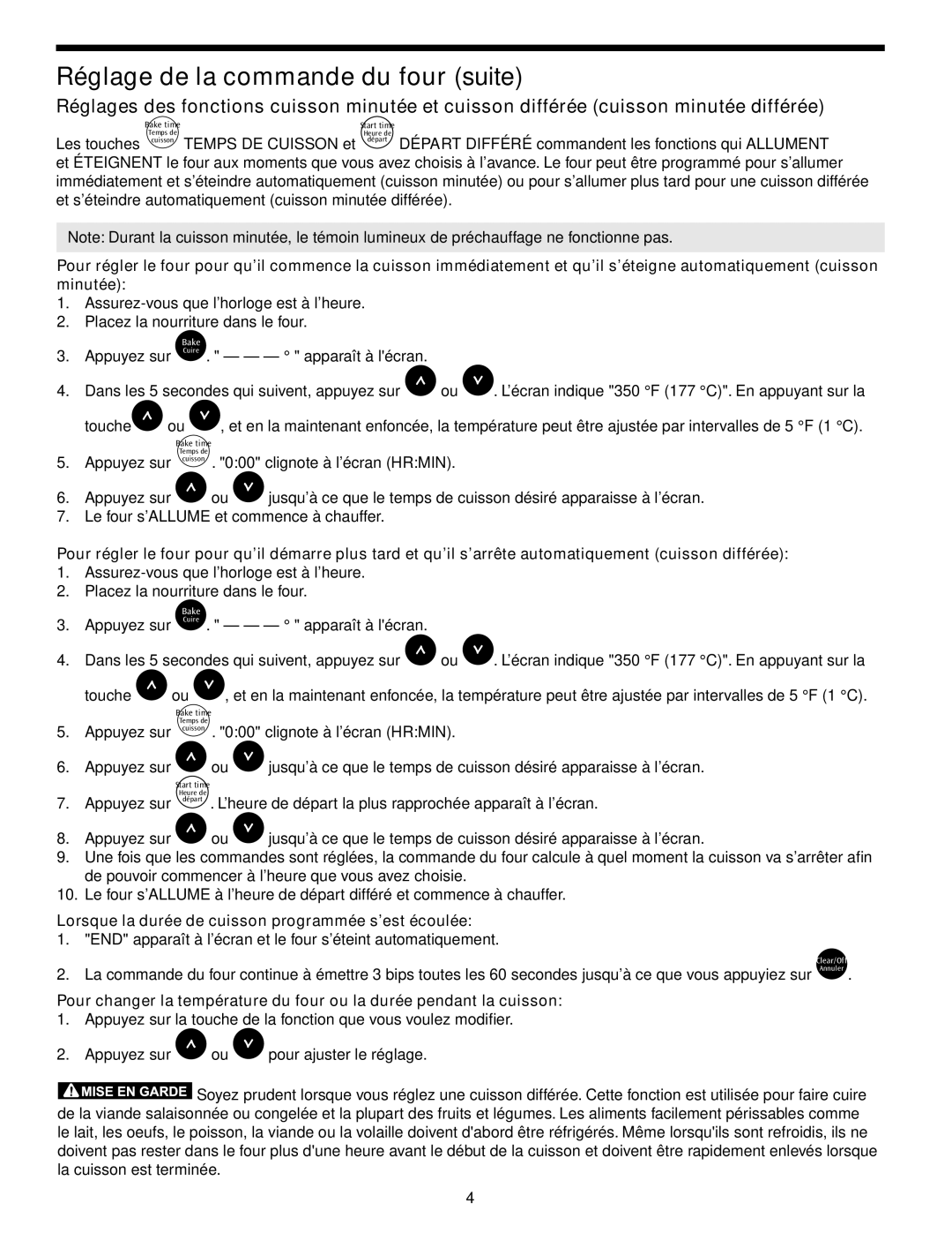 Frigidaire 318200183 (0903), CFES365EC manual Lorsque la durée de cuisson programmée s’est écoulée 