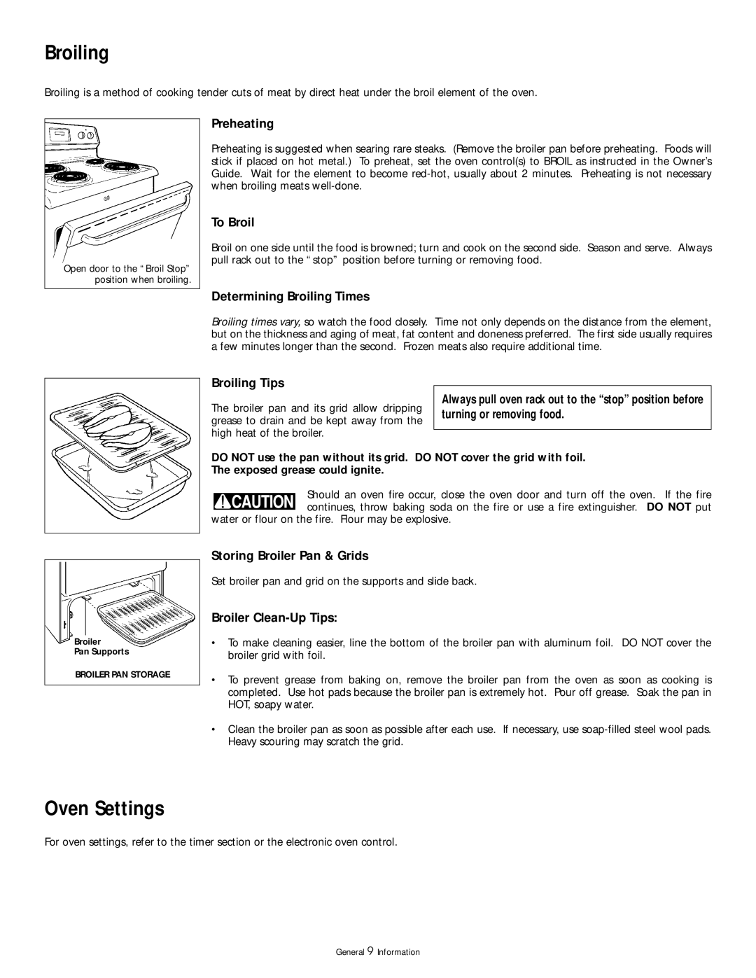 Frigidaire 318200404 manual Broiling, Oven Settings 