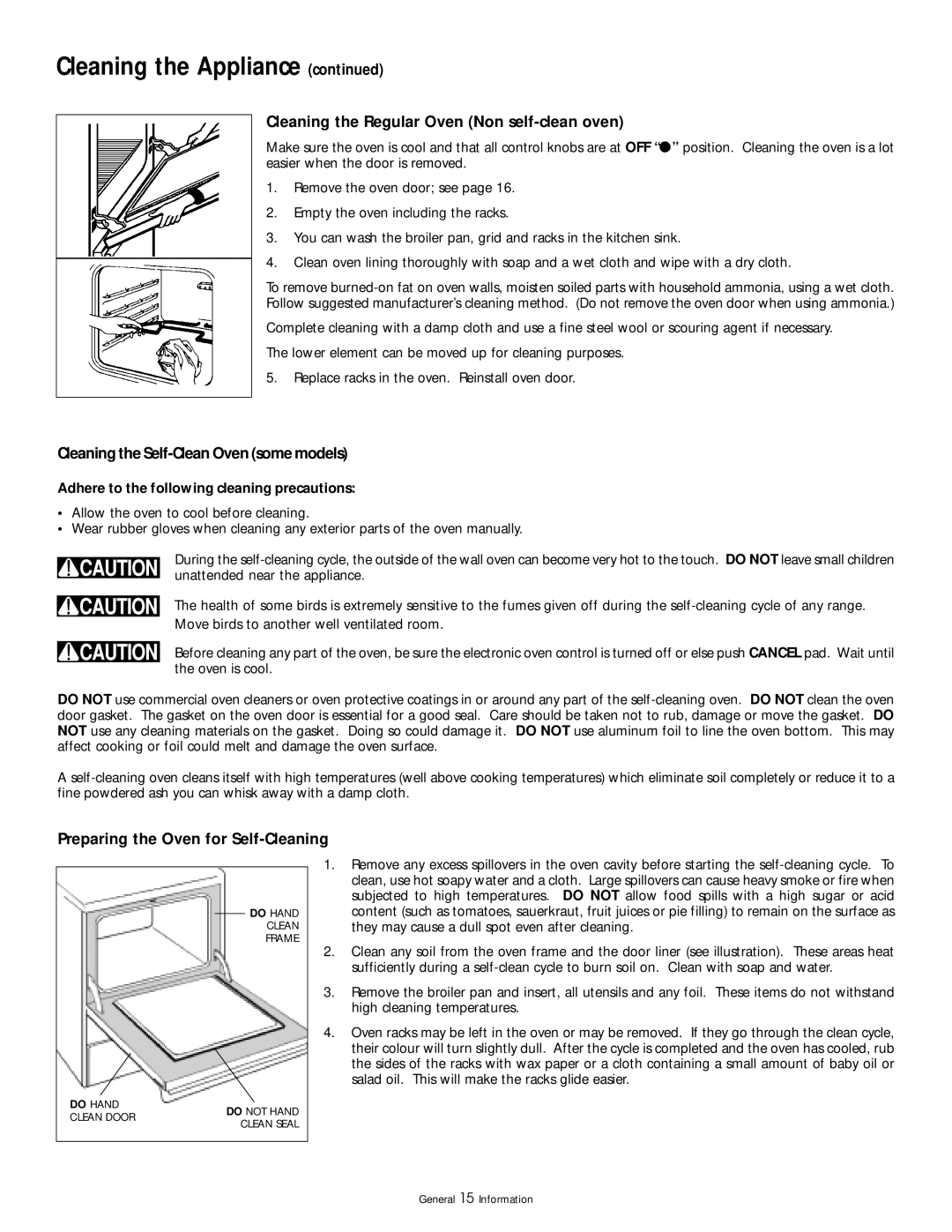 Frigidaire 318200404 manual Cleaning the Regular Oven Non self-clean oven, Cleaning the Self-Clean Oven some models 